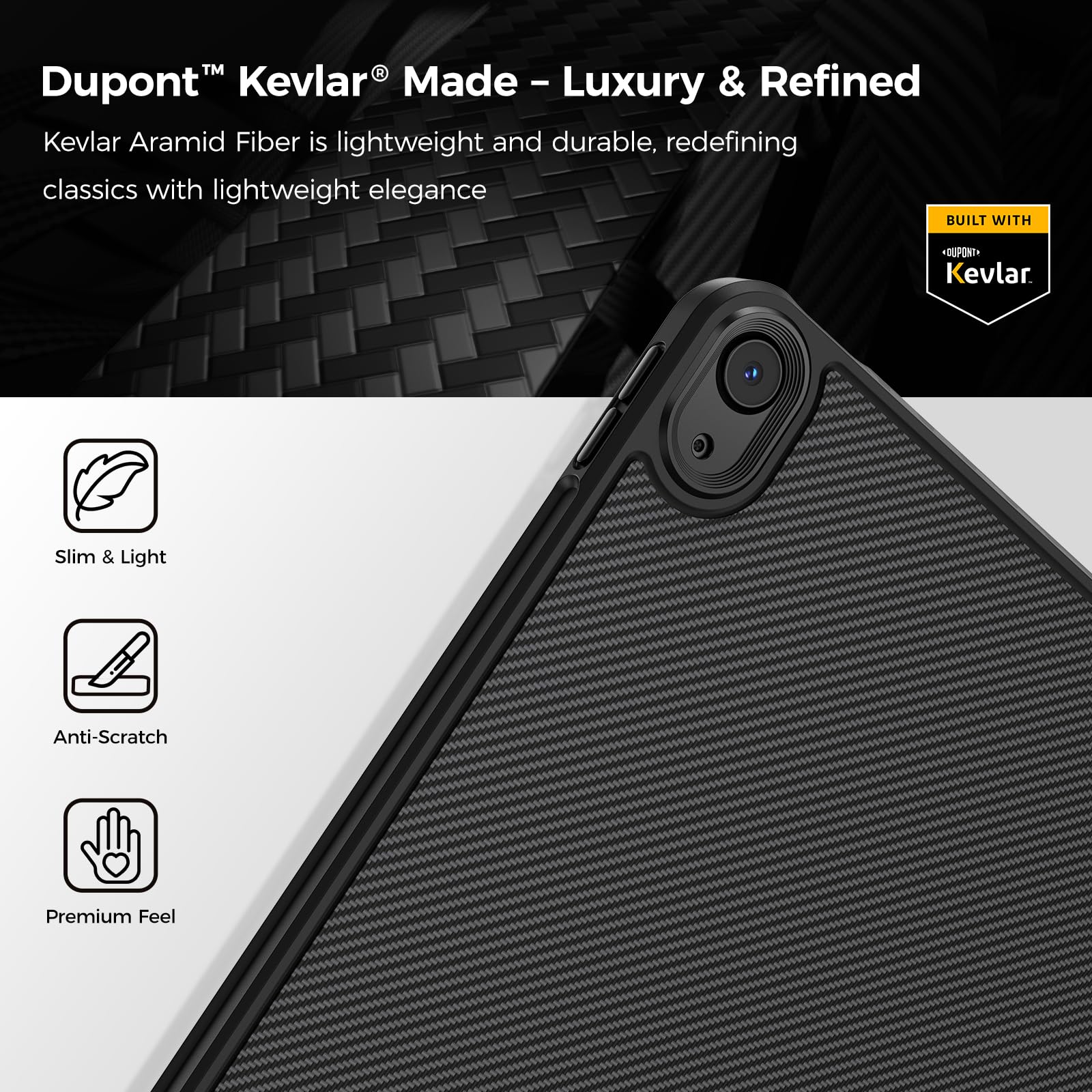 BENKS ArmorPro Cover per iPad Air 11 Pollici (M3/M2) 2025/2024, Custodia Sottile Antiurto con Porta Pencil, Supporta la Ricarica Apple Pencil, Realizzata in Kevlar DuPont e TPU