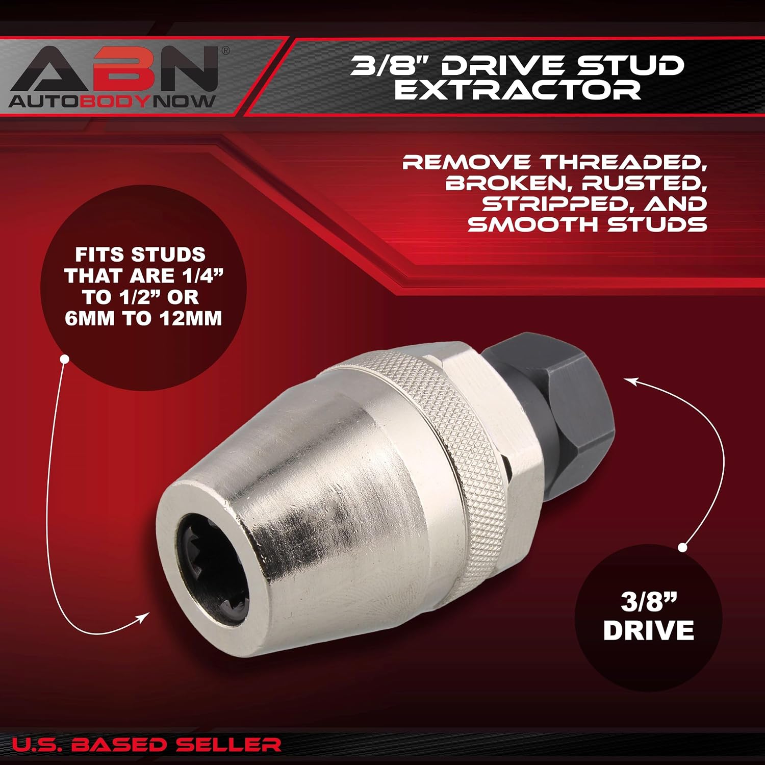 ABN Universal Stud Bolt Extraction Remover, 3/8in Drive – 1/4 to 1/2in (6 to 12mm) Studs Metric & SAE Removal Tool