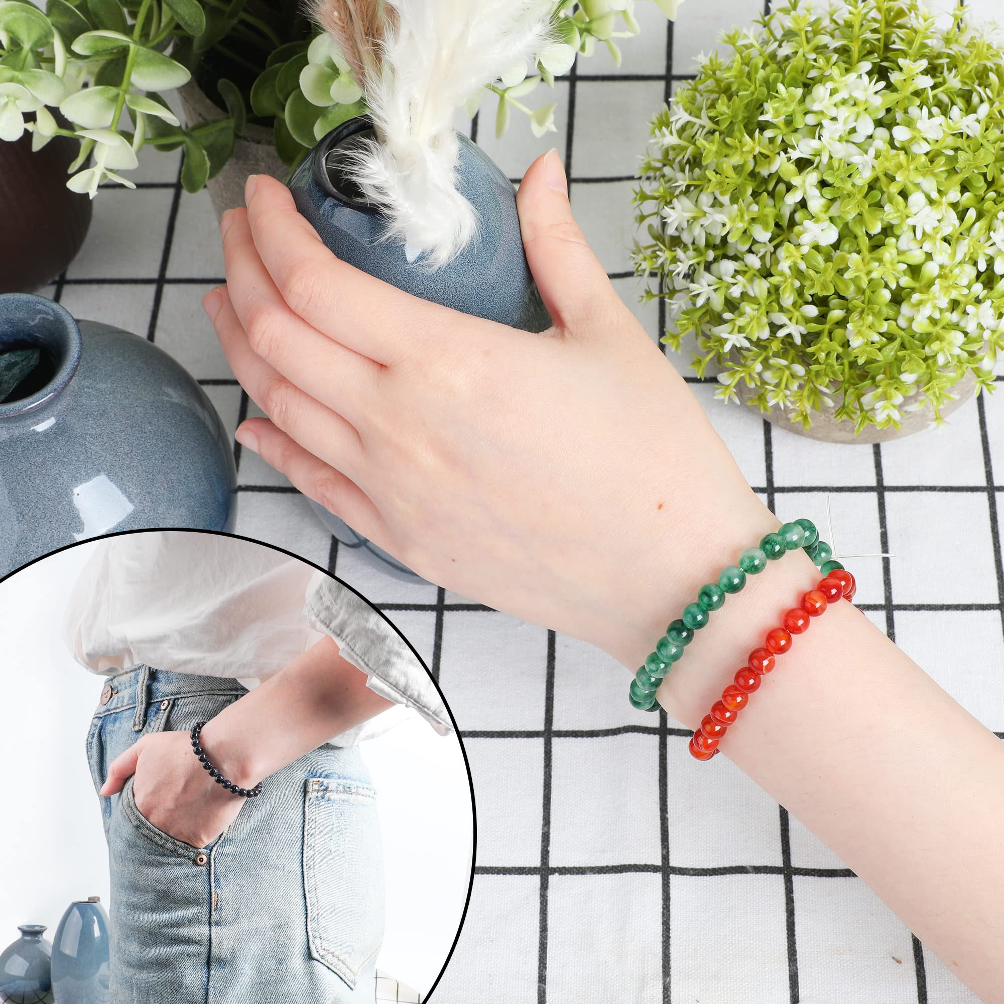 SOSMAR 300 Pietre Naturali Perline Tonde 6mm - Agata Rossa, Occhio di Tigre, Malachite, Acquamarina | Per Bracciali, Collane e Gioielli Fai da Te (10 Tipi di Perline in Pietra)