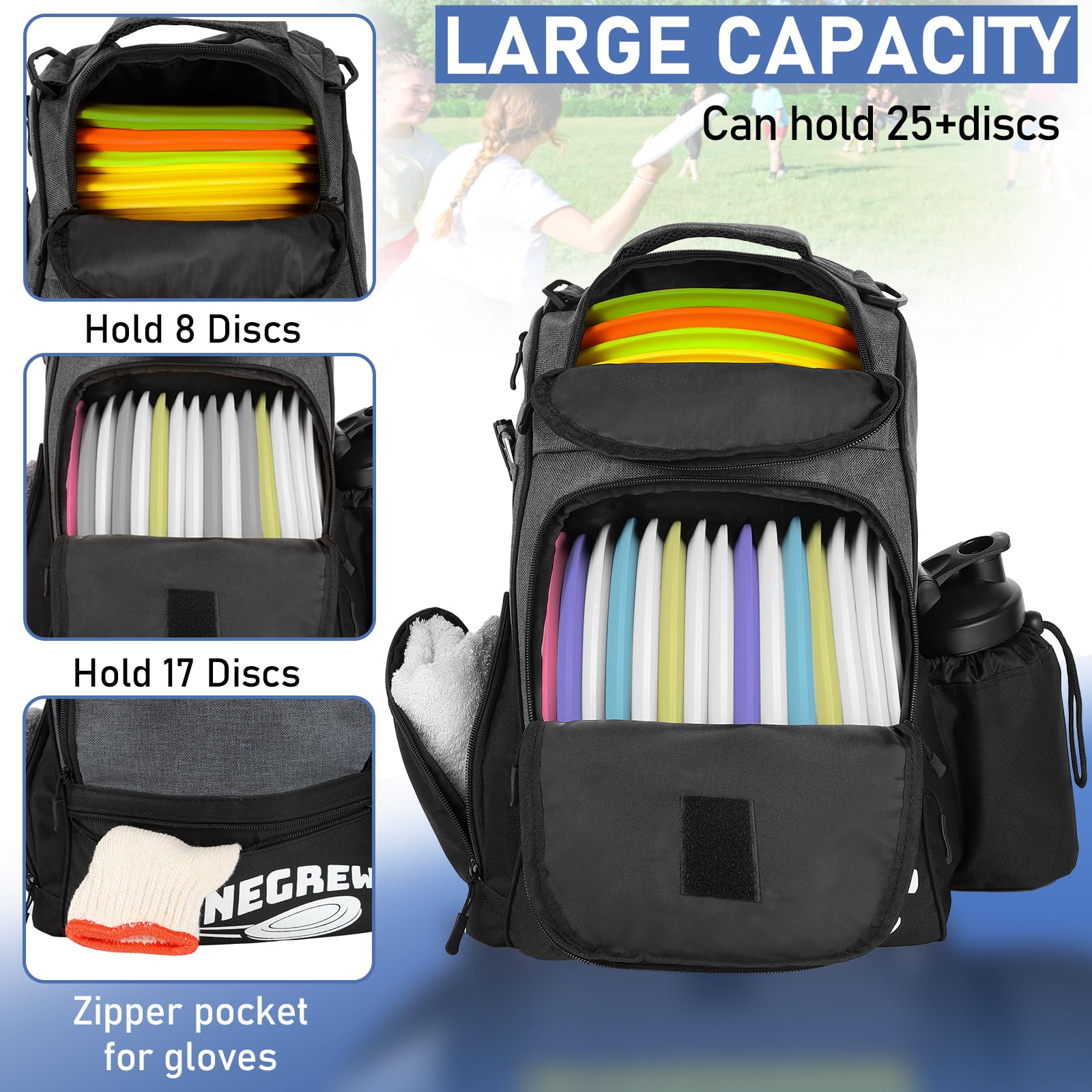 Discgolftasche für 25+ Scheiben, große Kapazität Golftaschen mit mehreren Taschen, robuster Discgolf-Rucksack, tolles Geschenk oder Discgolf-Zubehör für Herren