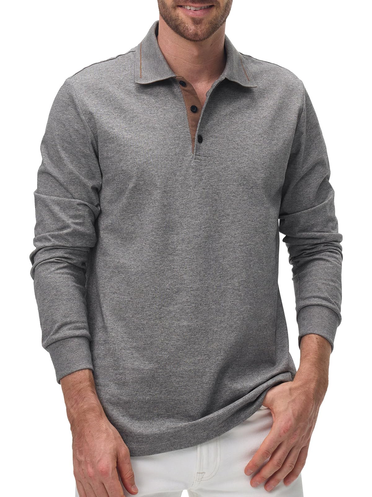 Comilaka Uomo Polo Casual Manica Lunga Poloshirt Top Golf Maglietta Cotone Colori a Contrasto Autunno Inverno Classico