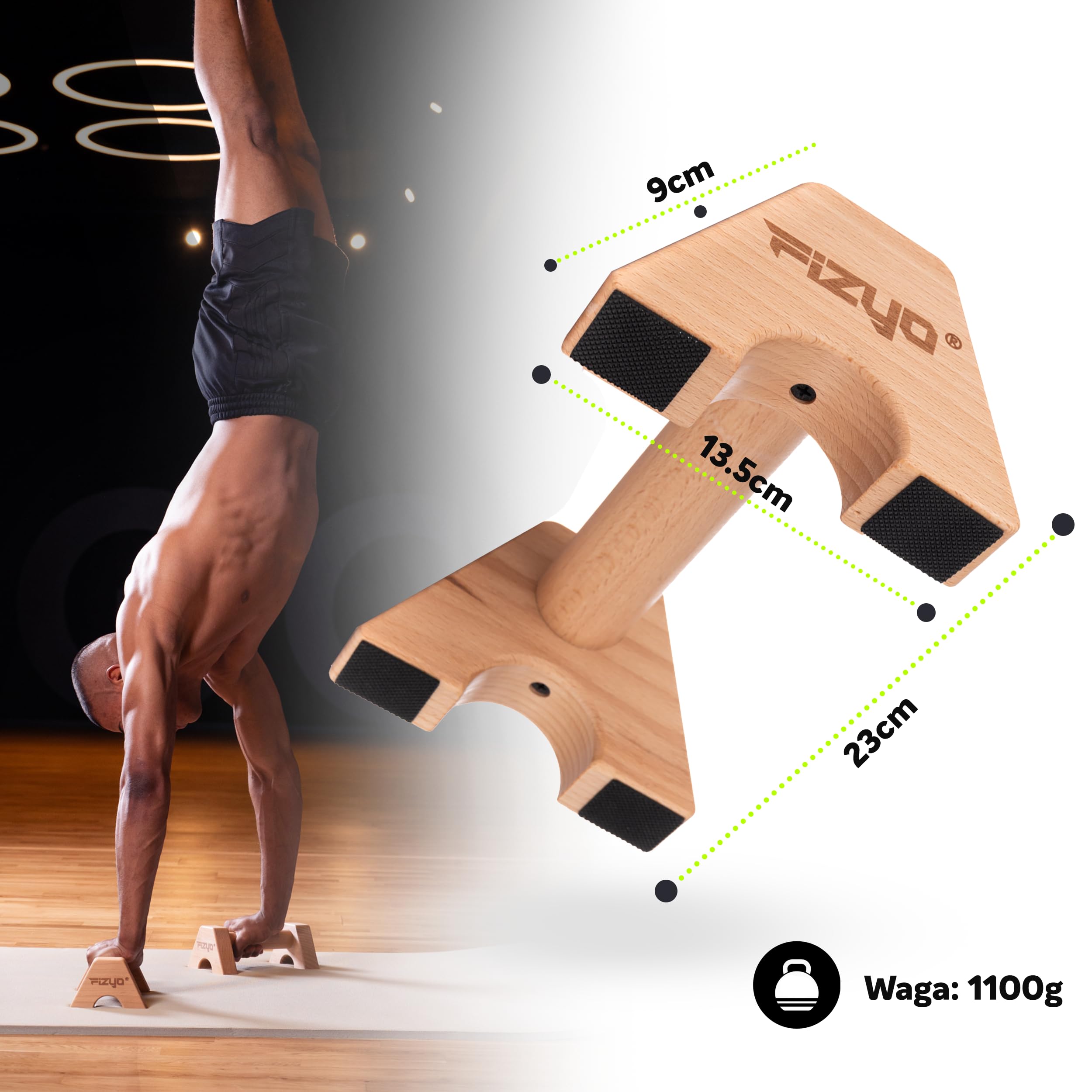 Fizyo Poignées pour Pompes en Bois, Parallettes de Callisthénie pour Entraînement de Force à Domicile, Base Antidérapante, Barres Push Up Fitness Musculation, 2 Pièces
