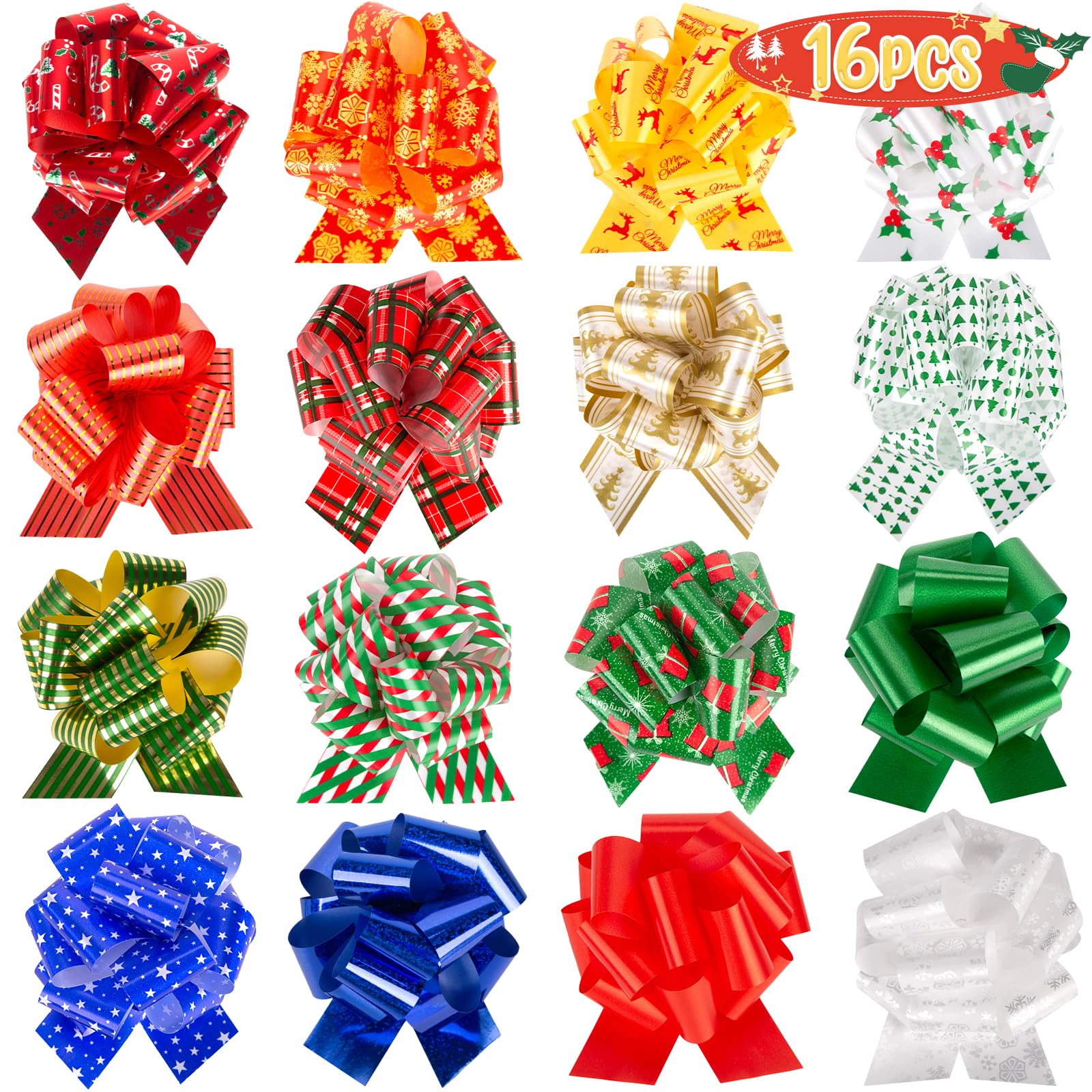 Shindel32PCS Christmas Gift Pull Bows, Gift Wrap Pull Bows 5 Inch Christmas Bows for Gift Wrapping Basket Box Decor Party Supplies