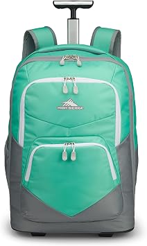 High Sierra Freewheel Pro Wheeled Backpack with 360 Degree Reflectivity, Adjustable Handle, Large Main Compartment, and Laptop Sleeve, Aquamarine