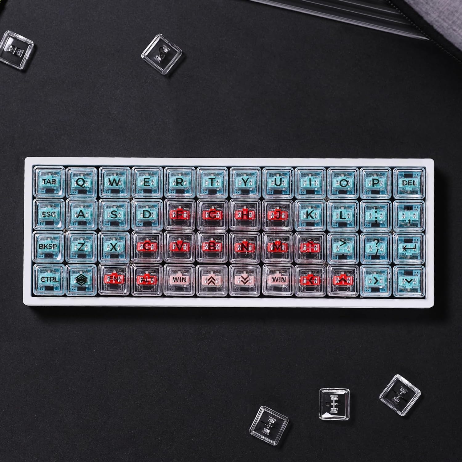 Low Profile Crystal Character Keycaps,PC Shine Through Keycaps,70 Keys Alpha Set,Universal Compatiability for 100%, 75%, 65%, 60% Kailh Choco Switch Keyboard