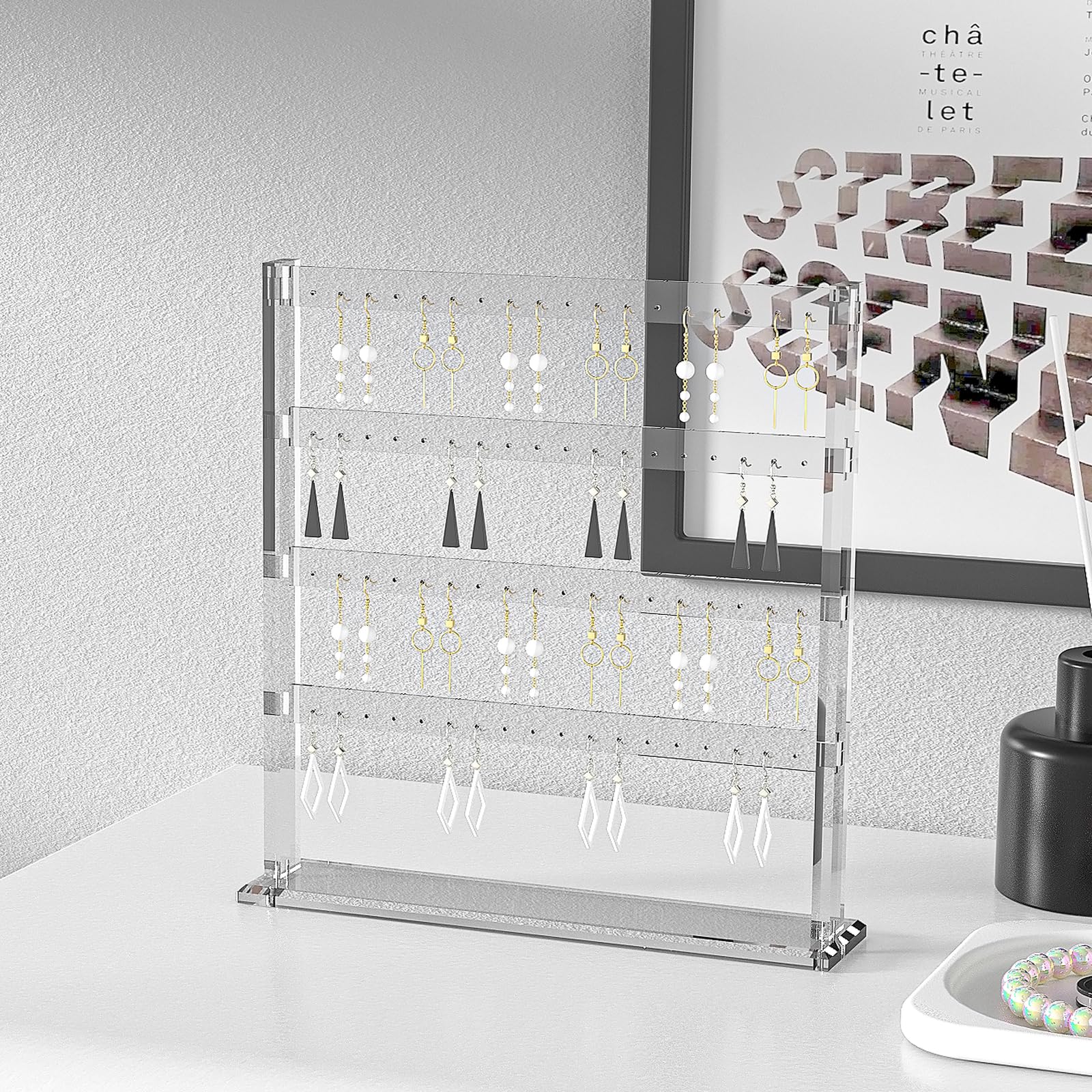 Coward Acrylic Earring Holder Stand, Tabletop Earring Jewelry Easel Display, Earring Jewelry Holder Organizer for Home Use or Store Selling Show (4layer)