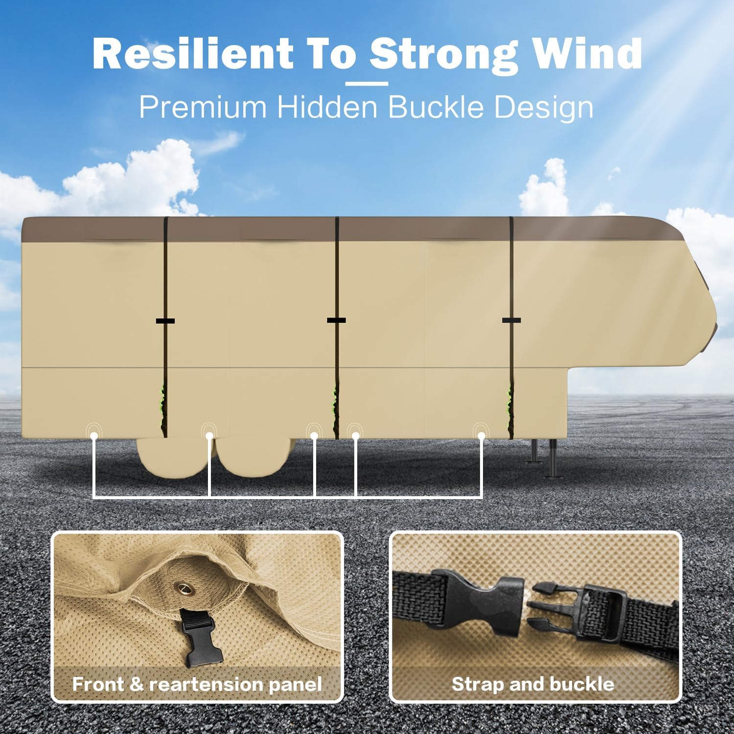 Umbrauto 5th Wheel RV Cover 7 Layers Top Waterproof Camper Cover for 40' to 44' Fifth Wheel Trailer with 4 Trailer Tire Covers, Tongue Jack Cover,Gutter Cover and Extra Windproof Ropes New