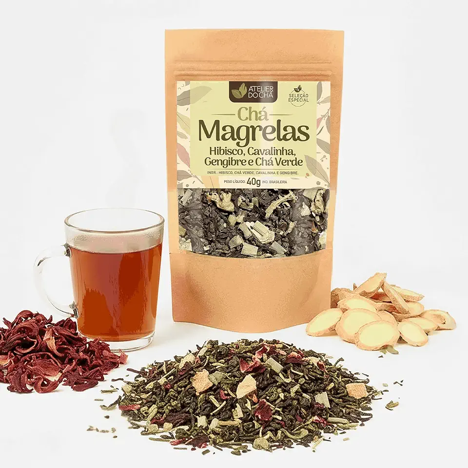 Chá Verde com Hibisco 40g Cada | Blend Natural para Preparo de Infusão | Sem Glúten e Sem Açúcar Adicionado