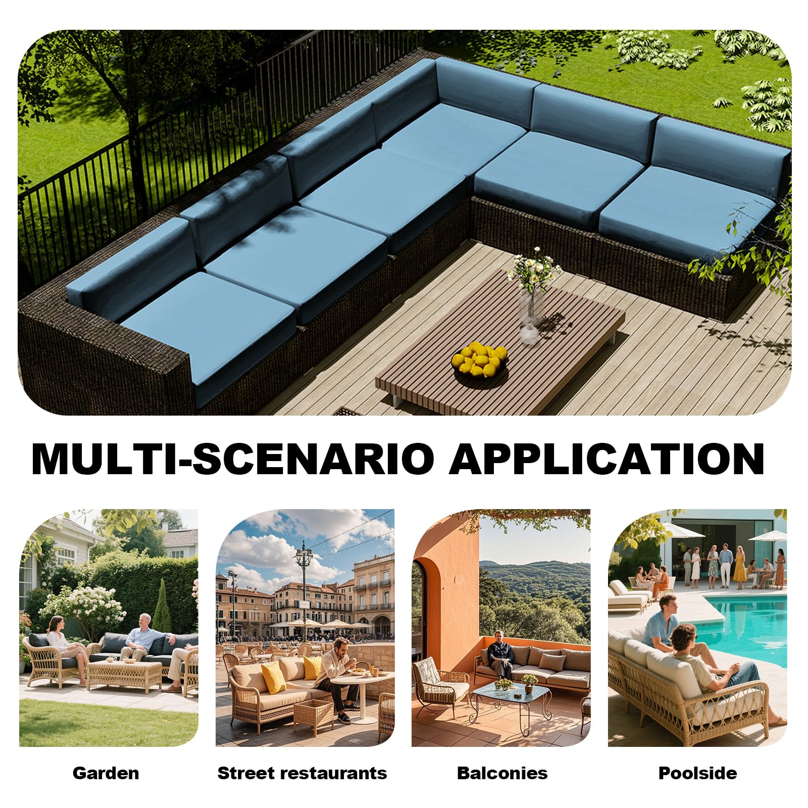 Housse De Coussin De Canapé Extérieur Imperméable 1 Pièce, Housse Assise avec Fermeture Éclair, pour Chaise De Jardin Terrasse Salon (Bleu Clair,65x65x10 cm)