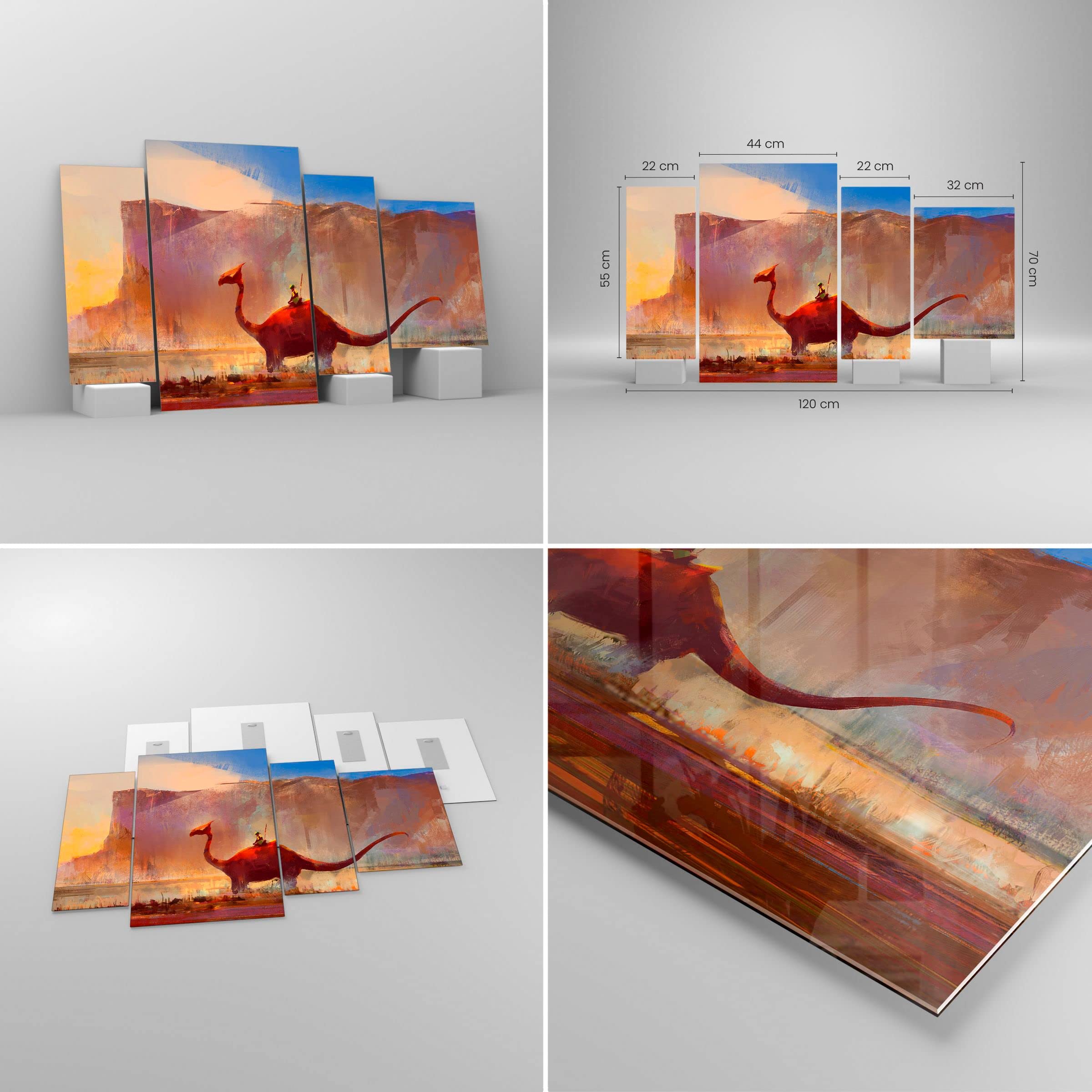 Cuadro sobre Vidrio 120x70cm Moderno Tríptico Infantil Fantasy - 3932 | Imaginación Cuento de hadas Historia Cuadro Decorativo Arte mural Dormitorio Cuadros de Pared Impresión en Cristal ARTTOR