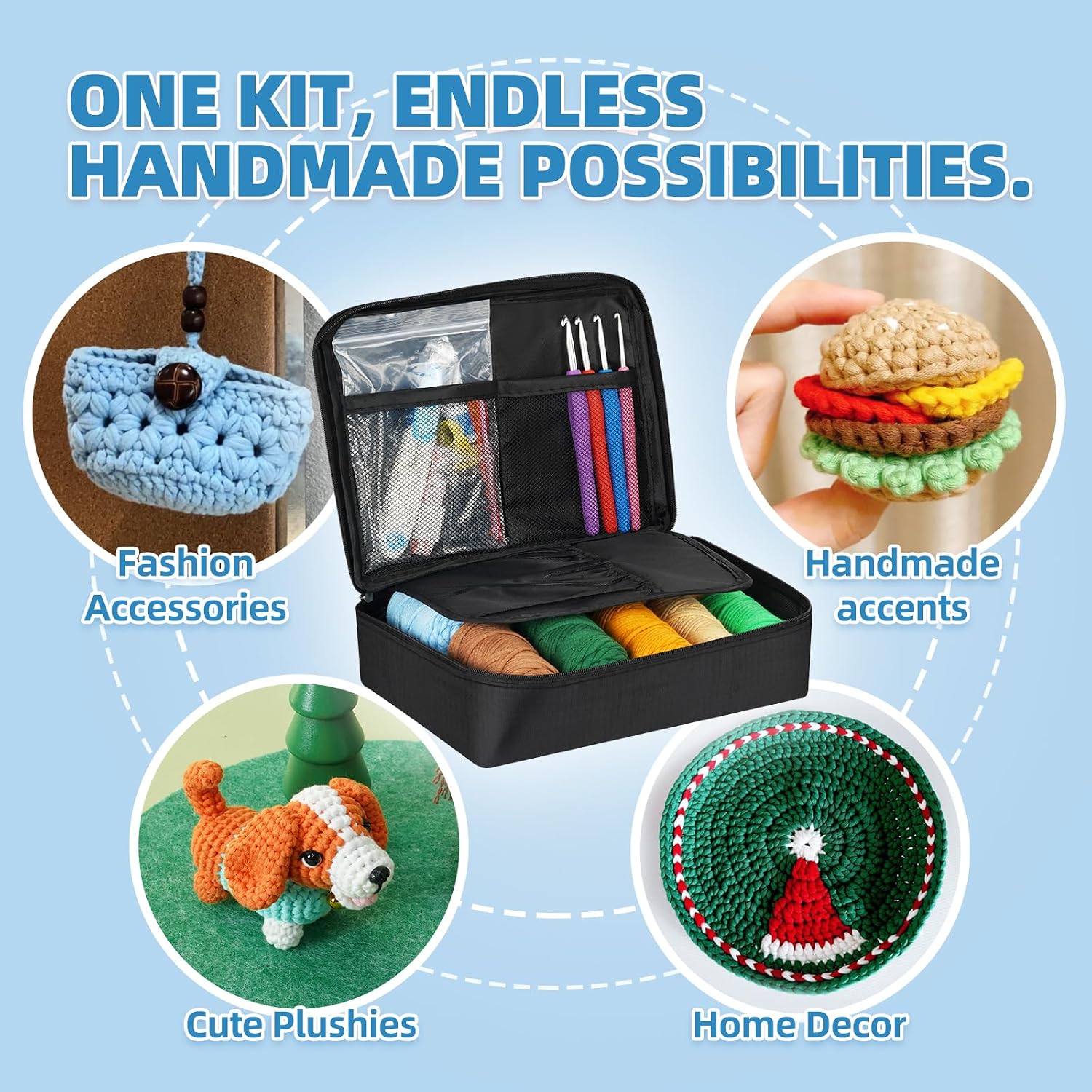 iptek Crochet Kit for Beginners Adults，Crochet Yarn for Beginners, 10colors Total Crochet Yarn Kits with Easy-to -See Stitches，Includes Basic Stitch Guide and extensive amigurumi Video tutorials.