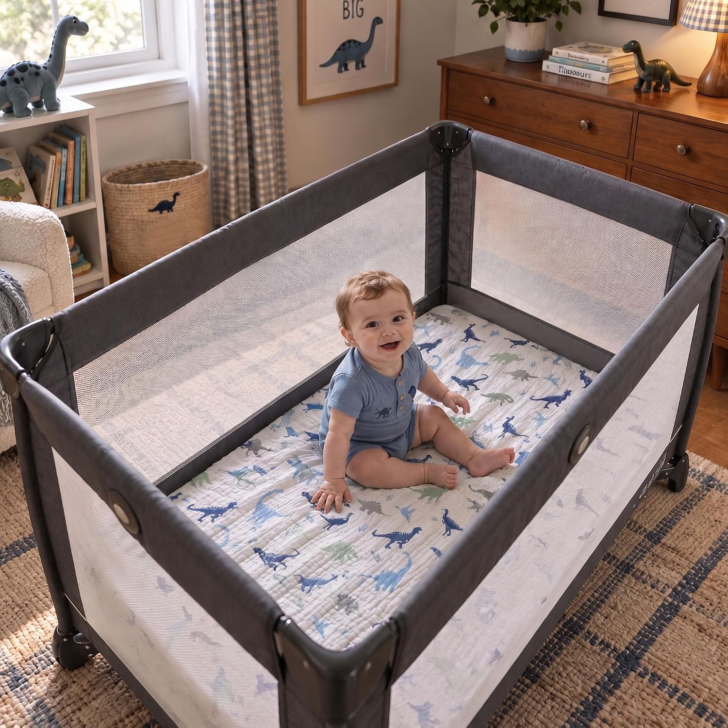 Muslin Mini Crib Sheets for Boys Girls, 38x26 Pack N Play Fitted, 2-Pack thumbnail