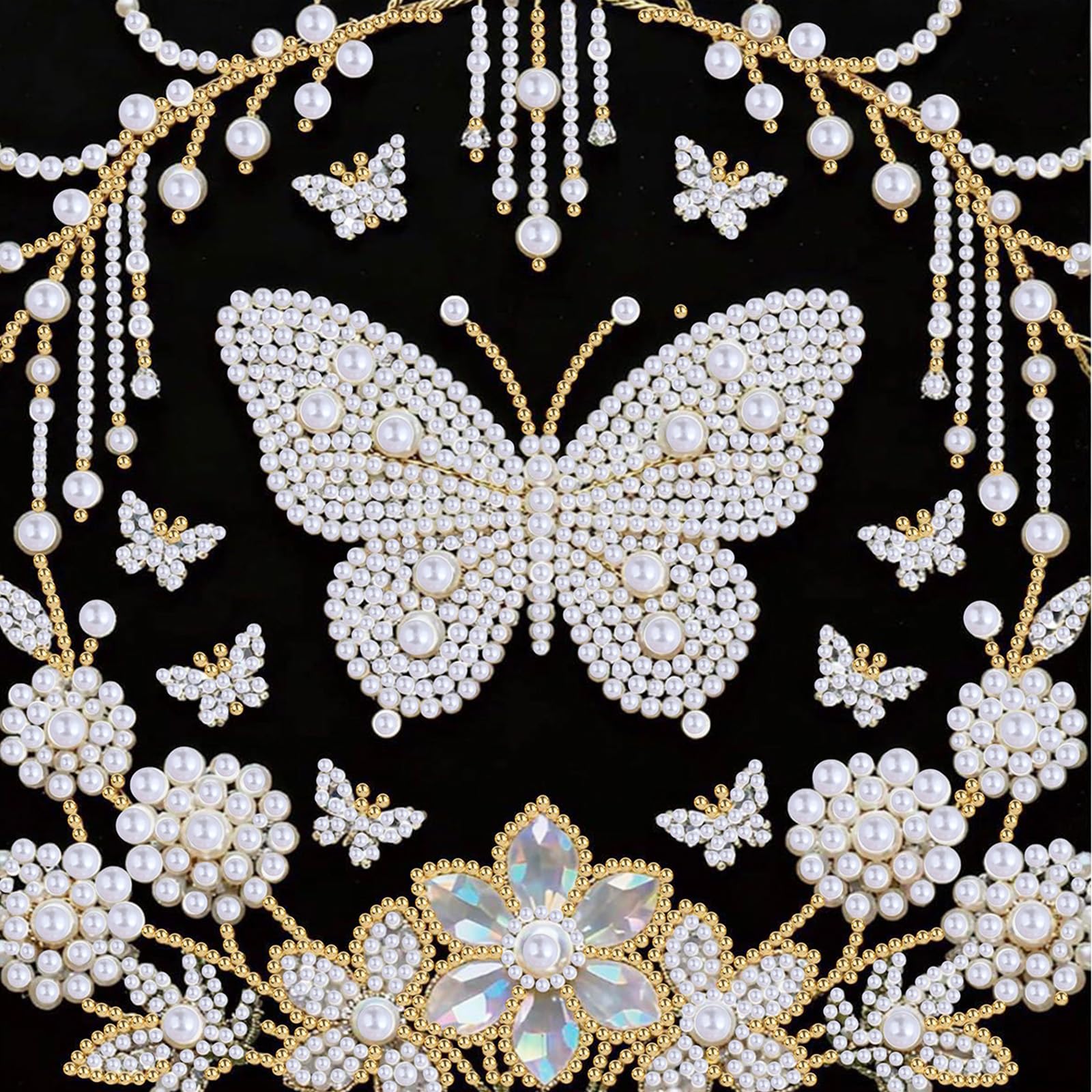 EOBROMD Diamond Art Pearl Painting Kits for Adults, Butterfly Diamond Painting, Flowers 5D Pearl Painting Kits for Adults Beginner, Crystal Art for Home Wall Decoration Gift 9.9 ร 9.9 inch โ image 1