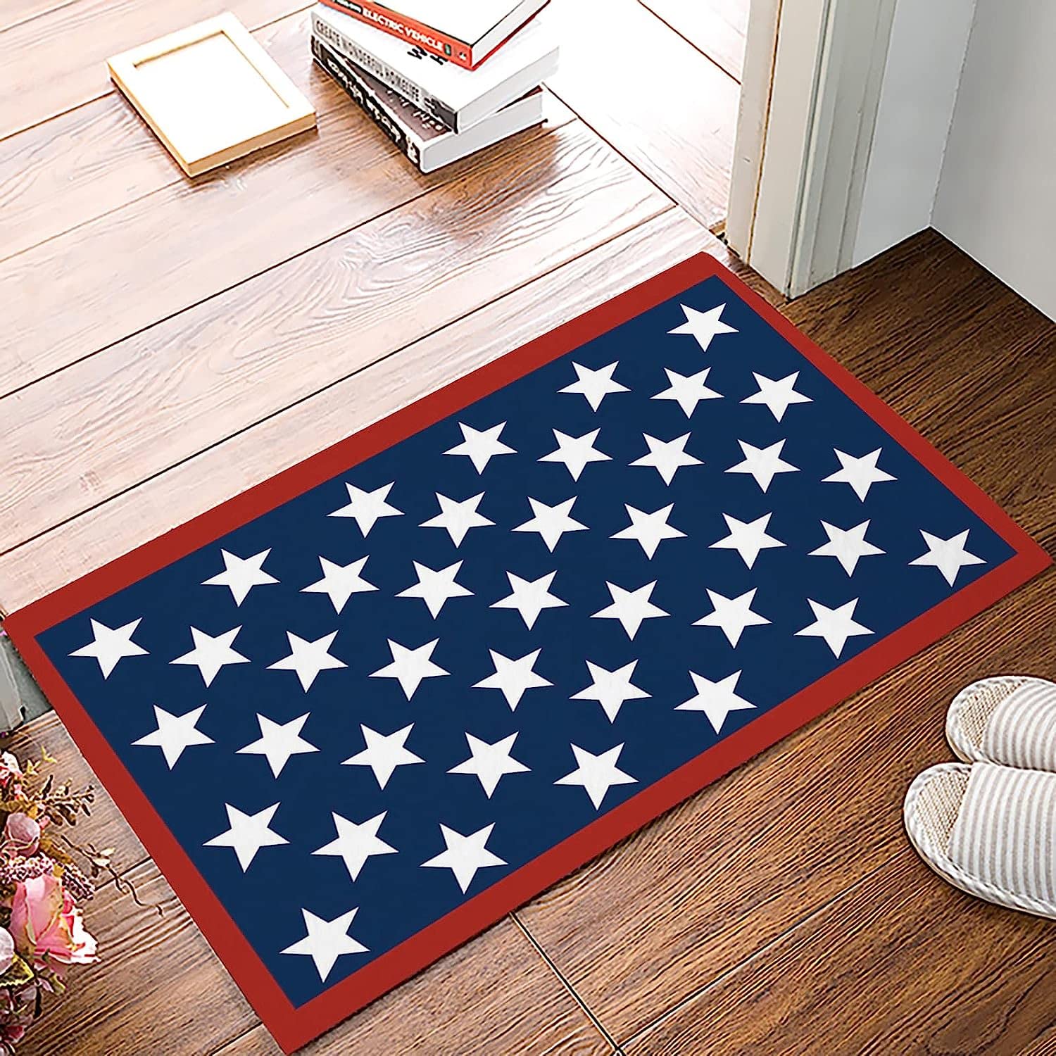 Door Mat for Bedroom Decor, Independence Day 4th of July Patriotic American Flag Floor Mats, Holiday Rugs for Living Room, Absorbent Non-Slip Bathroom