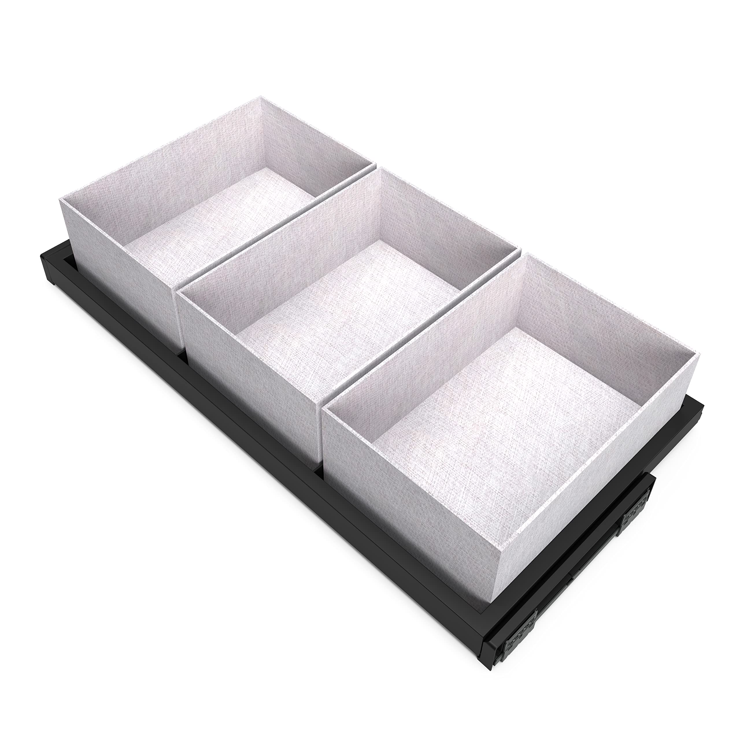 Emuca - Kit of tray with 3 organizer baskets and rack with soft-close slide for closets, adjustable, module 900mm (35,4 inch), Textured black painted