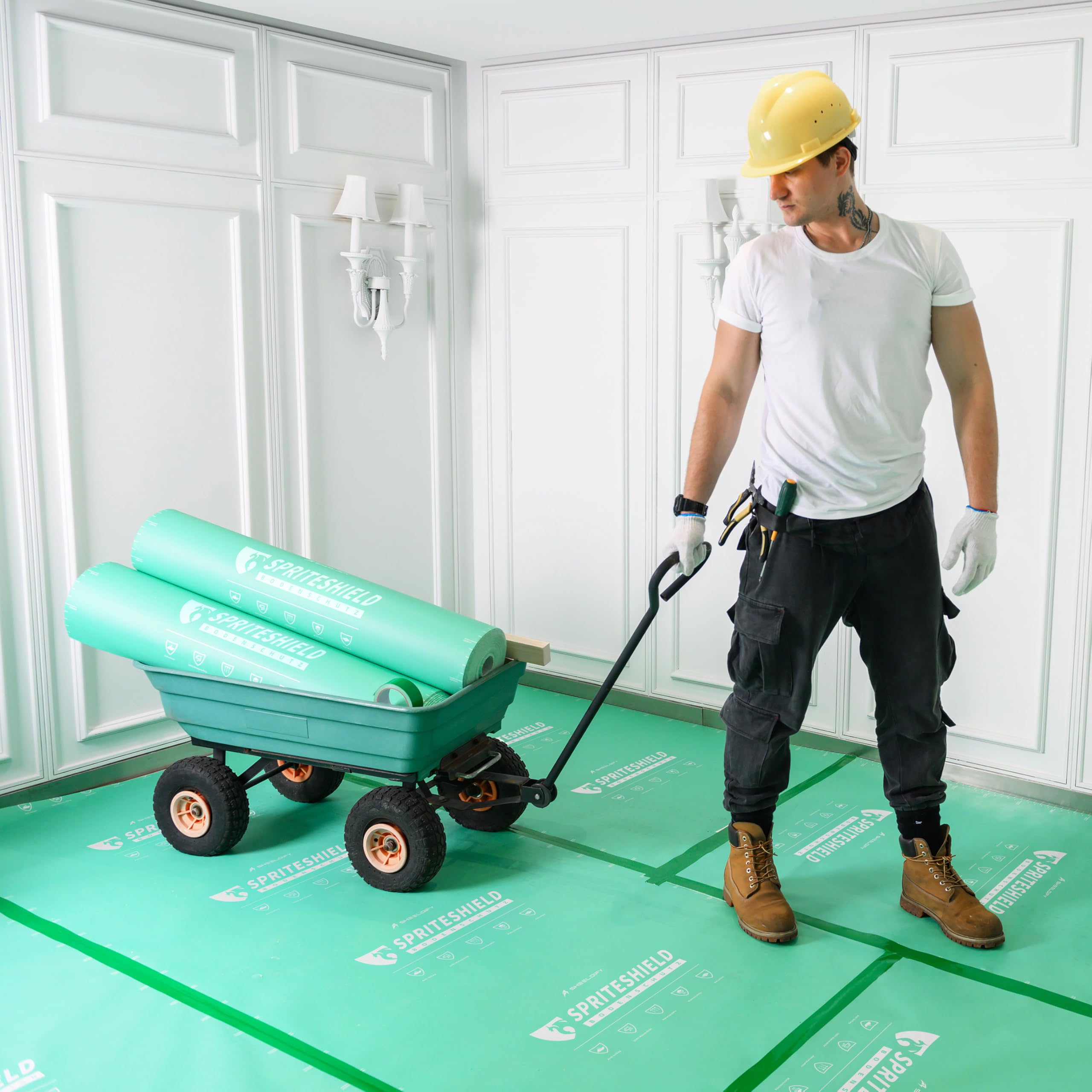 Sheeldify™ Spriteshield™ Protector de suelo resistente 1 m x 30 m, color verde, fieltro de pintor, antideslizante, para renovación de mudanzas, protección profesional, protección de superficies