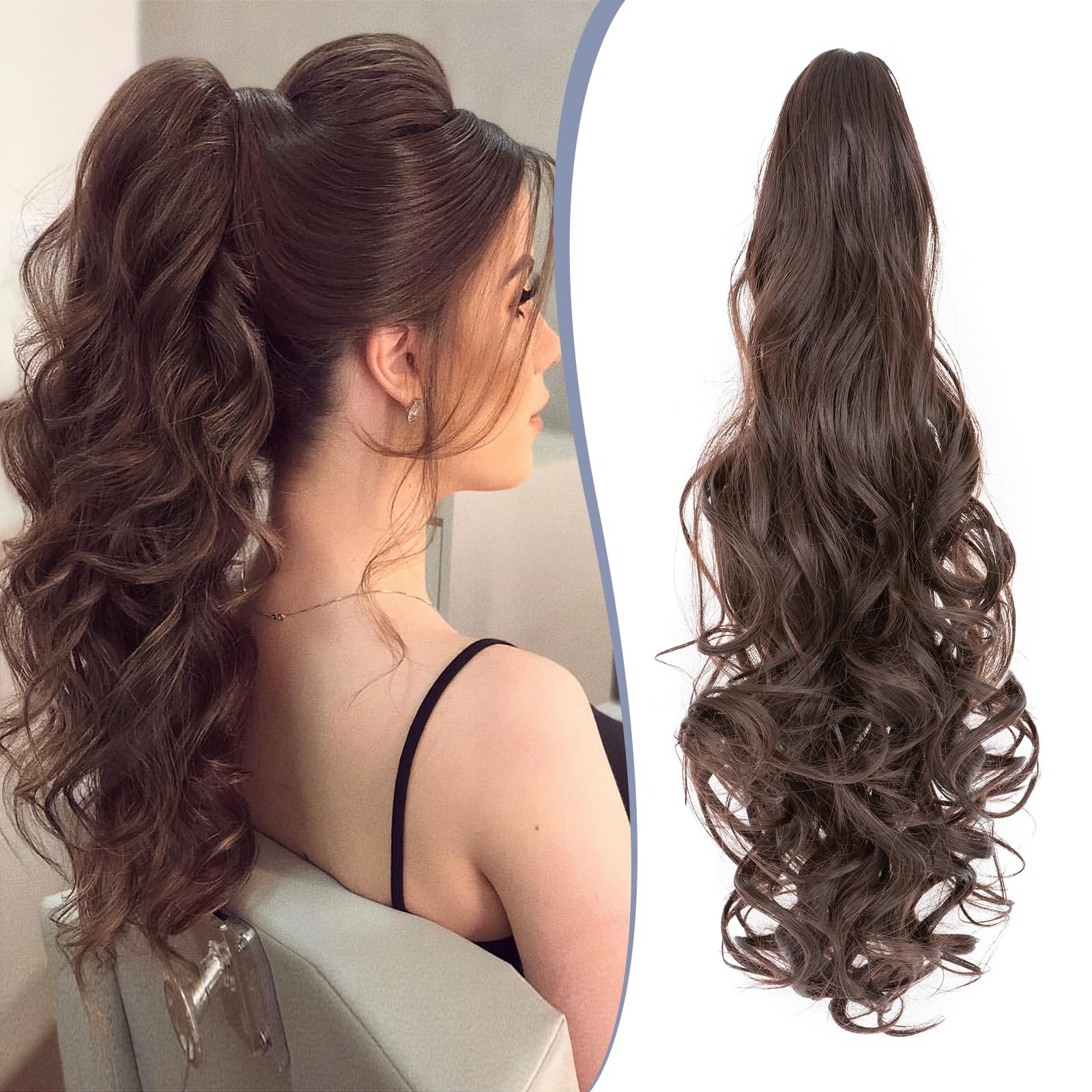 TESS 24'' Curly Ponytail Extensions, 210g Claw in Long Ponytail, Hair Pieces for Women Light Brown, 24 Inch (curly)