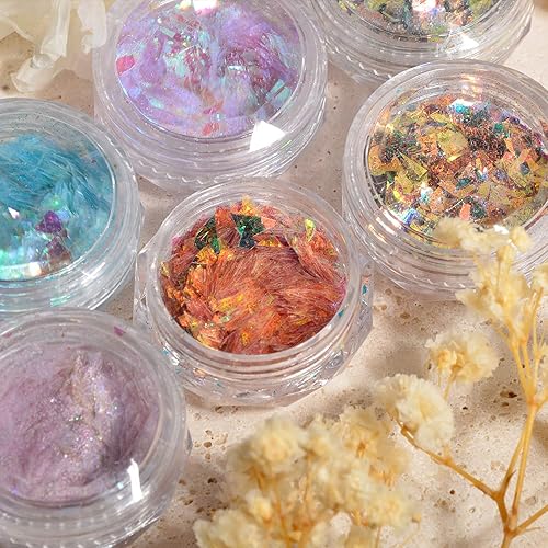 Miniatura 6 de QIMYAR 6 colores de sirena para arte de uñas, copos de purpurina de colores, copos de uñas de sirena, calcomanías de lentejuelas para uñas, arte de