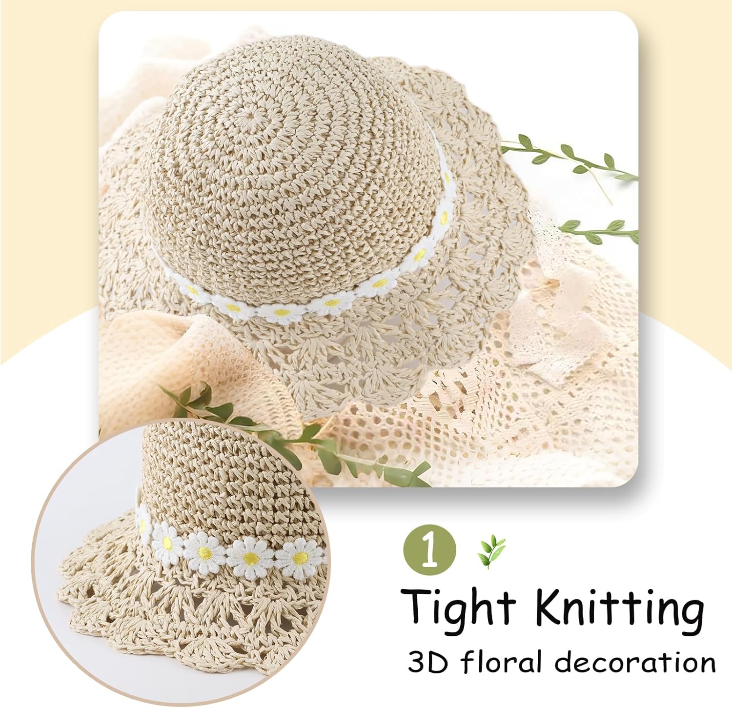 Baby Girl Sun Hat for Toddler Straw Hats Kids Bucket Hat with Bow Flower Baby Sun Cap for Girls Beach Summer Outdoor - Image 4