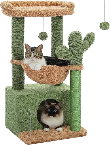 PEQULTI 4-in-1 Cactus Cat Tree, 33'' Cat Tower for Indoor