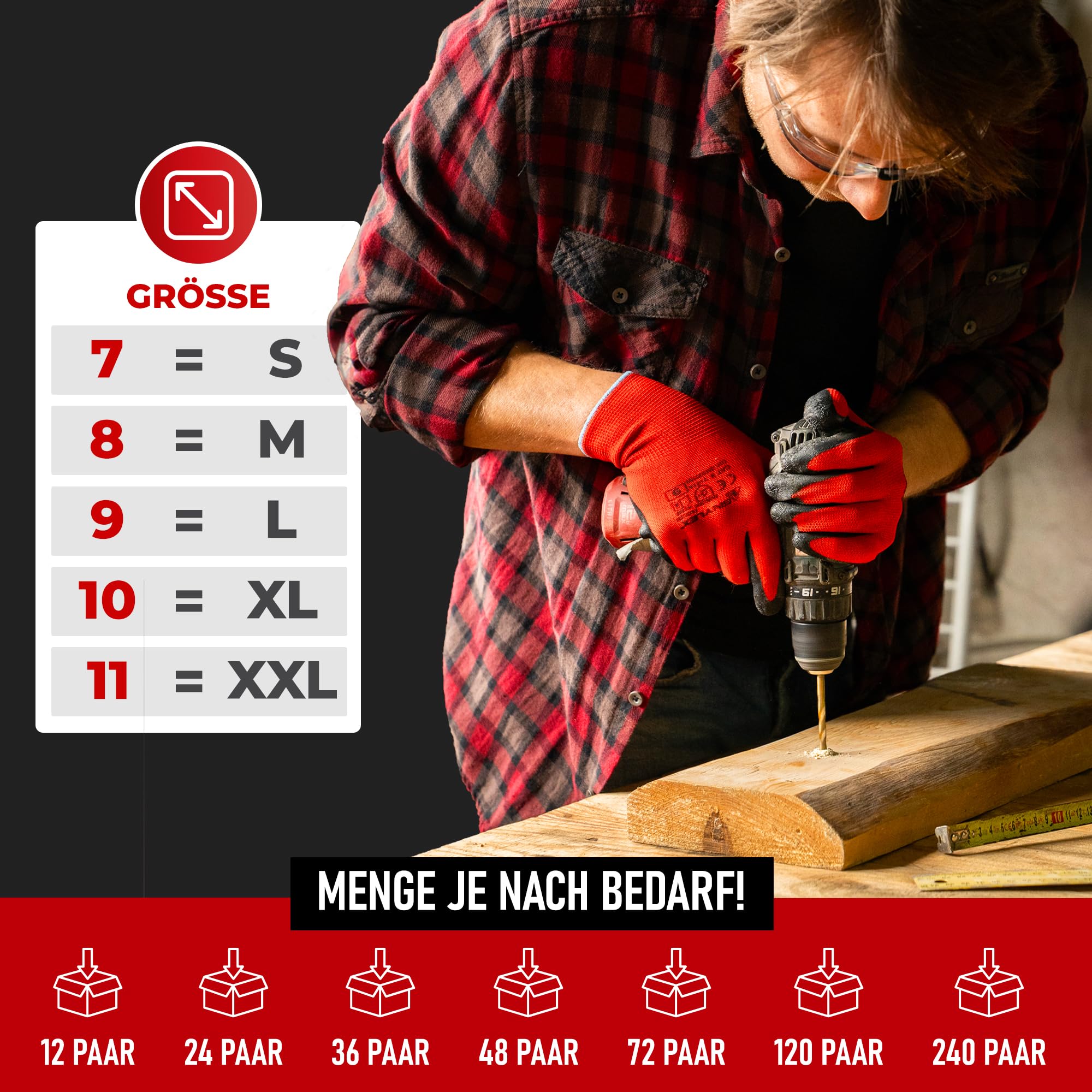 12 Paar Abriebfest Arbeitshandschuhe Herren - Gartenhandschuhe und Montagehandschuhe mit Latexbeschichtung - Werkstatt Schutzhandschuhe Mechaniker Handschuhe - Größe 10-XL