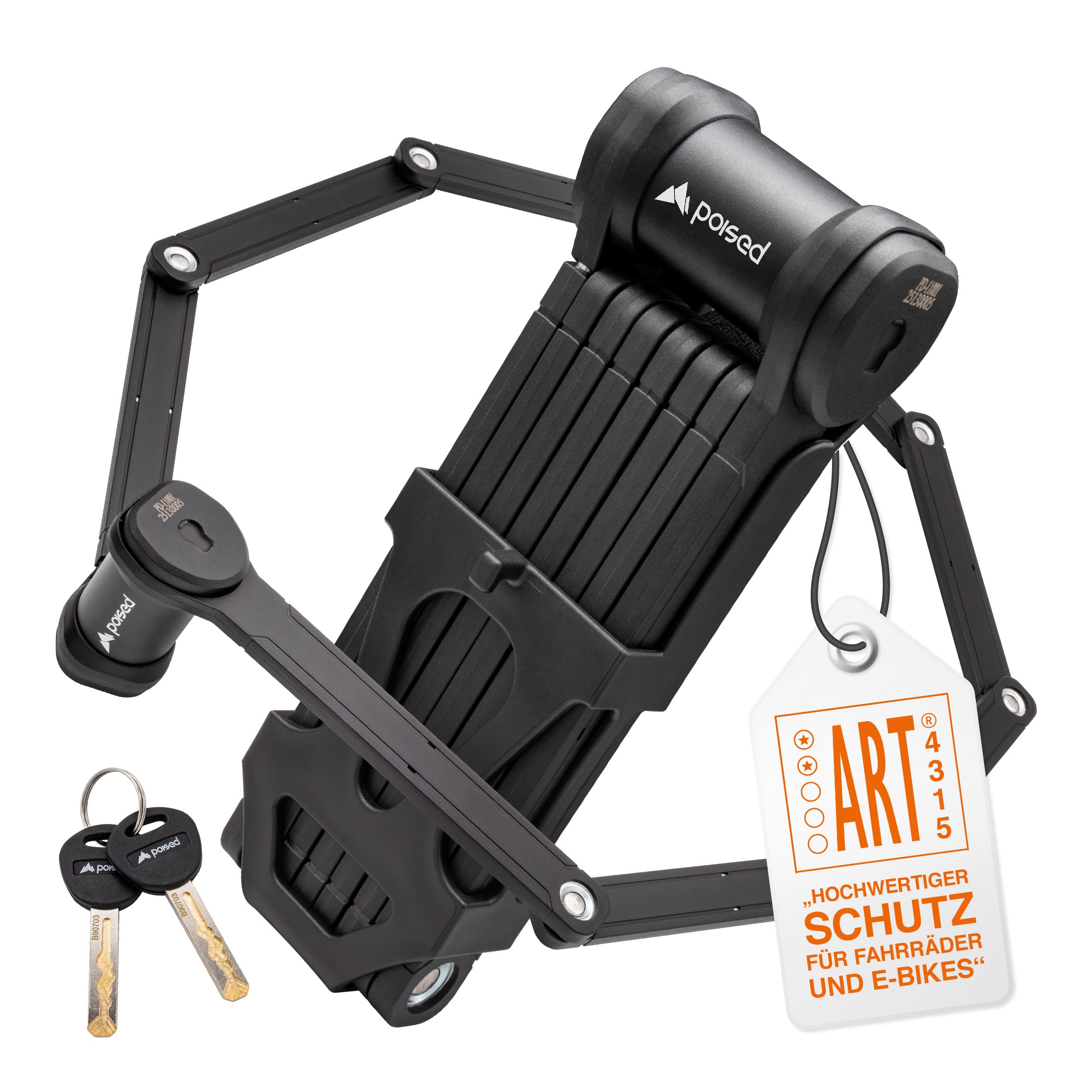 Poised Antivol Pliable pour Vélo 120 cm avec Certification ART 2 & Support – Antivol de Vélo de Haute Sécurité en Acier Trempé, Antivol pour E-Bike & Vélo
