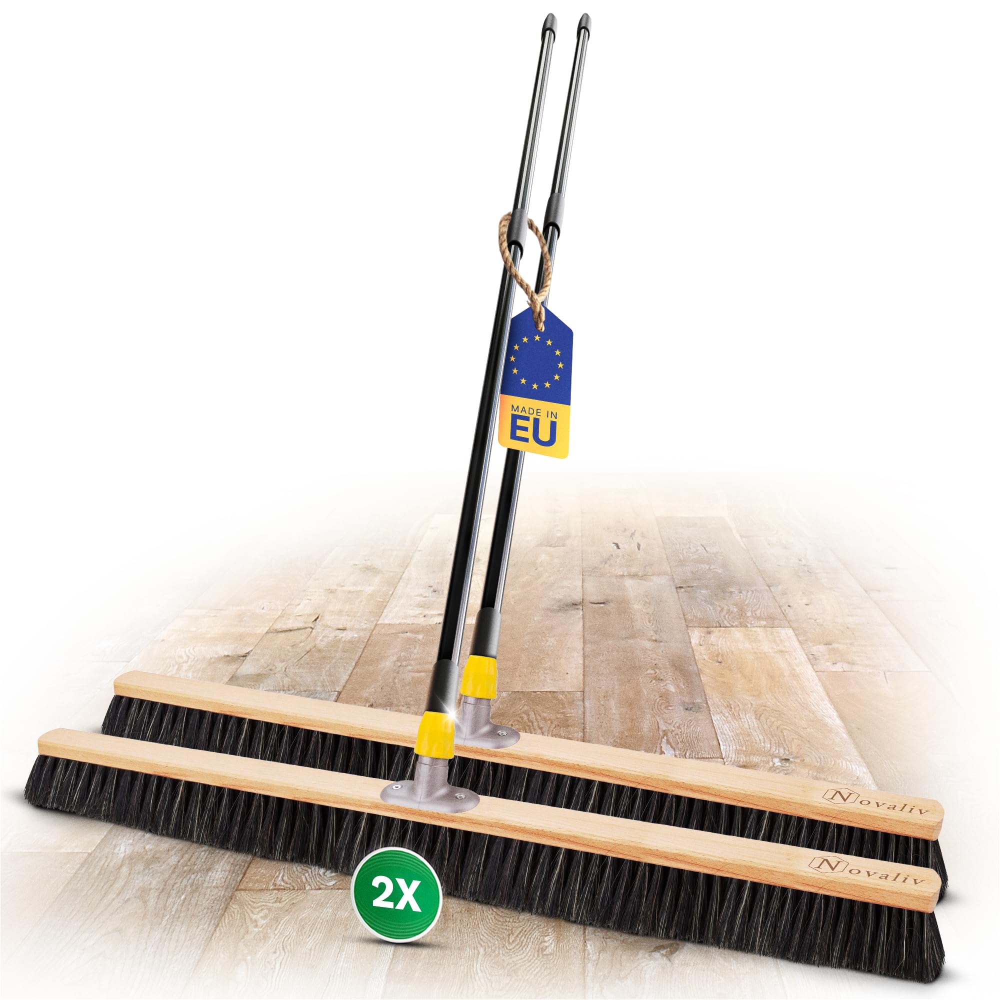 Novaliv 2 escobas finas con mezcla de crin, 100 cm, con mango telescópico, escoba para taller, grandes espacios
