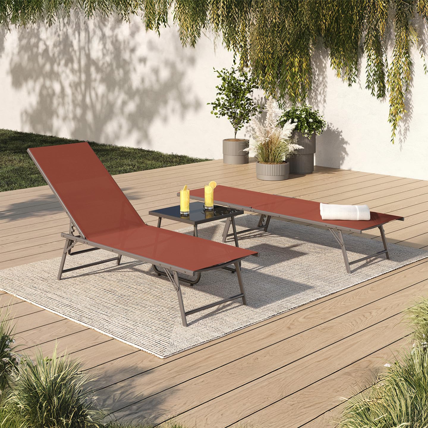 IDMarket - Lot de 2 transats de Jardin inclinables Kailua en Acier Gris Anthracite et Toile Terracotta