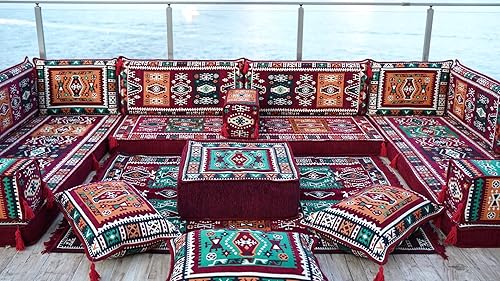 Miniatura 4 de arabicsofa Juego de asientos de sofá árabe en forma de U color marrón – Sofá modular bajo para sala de estar