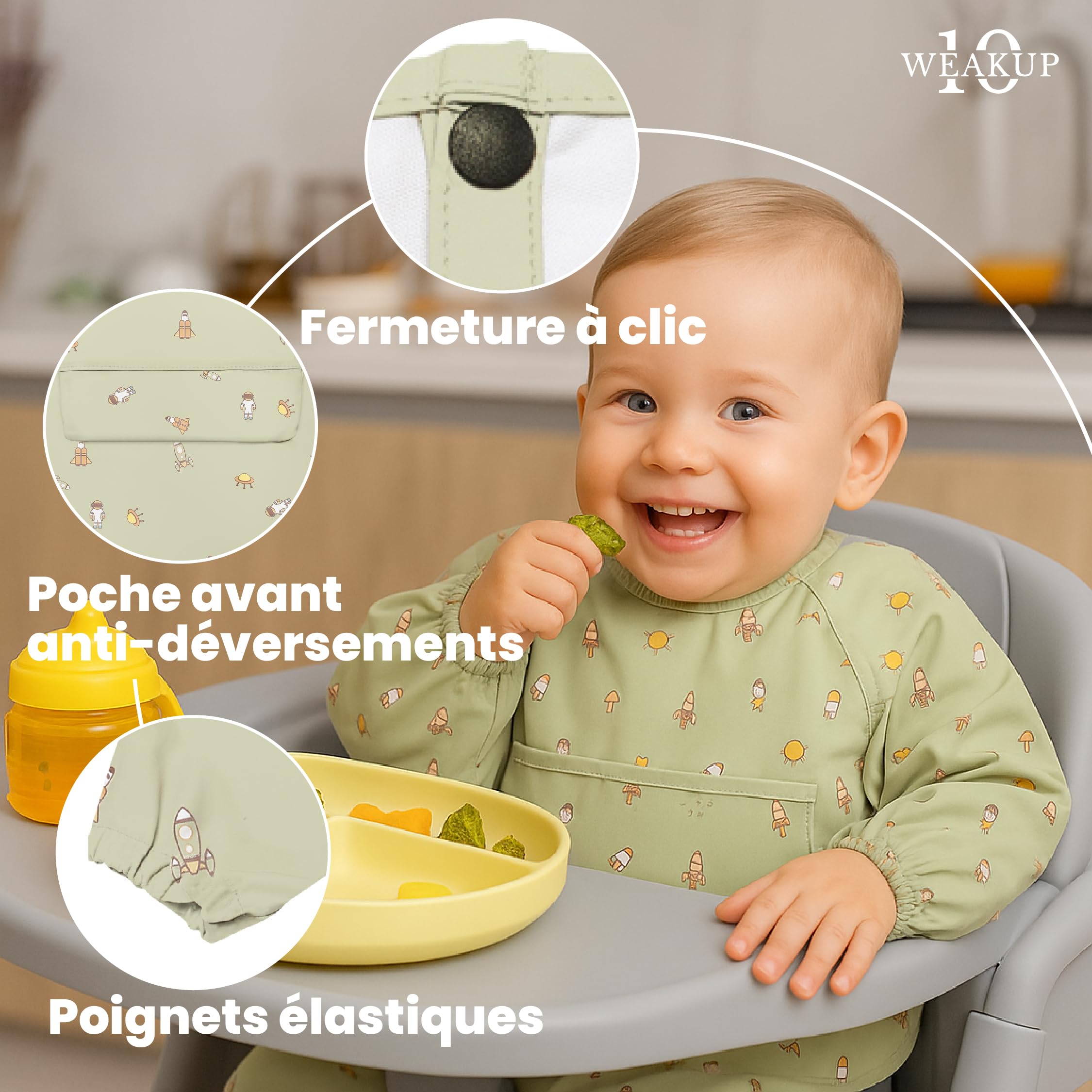 ️ Babero con Mangas Impermeable | Baberos Bebe Impermeables | 6 a 36 Meses | Babero BLW | Babete Impermeável Bebe | Regalo para Bebe | Regalo para niño | Fácil de Limpiar | Suave y Divertido.