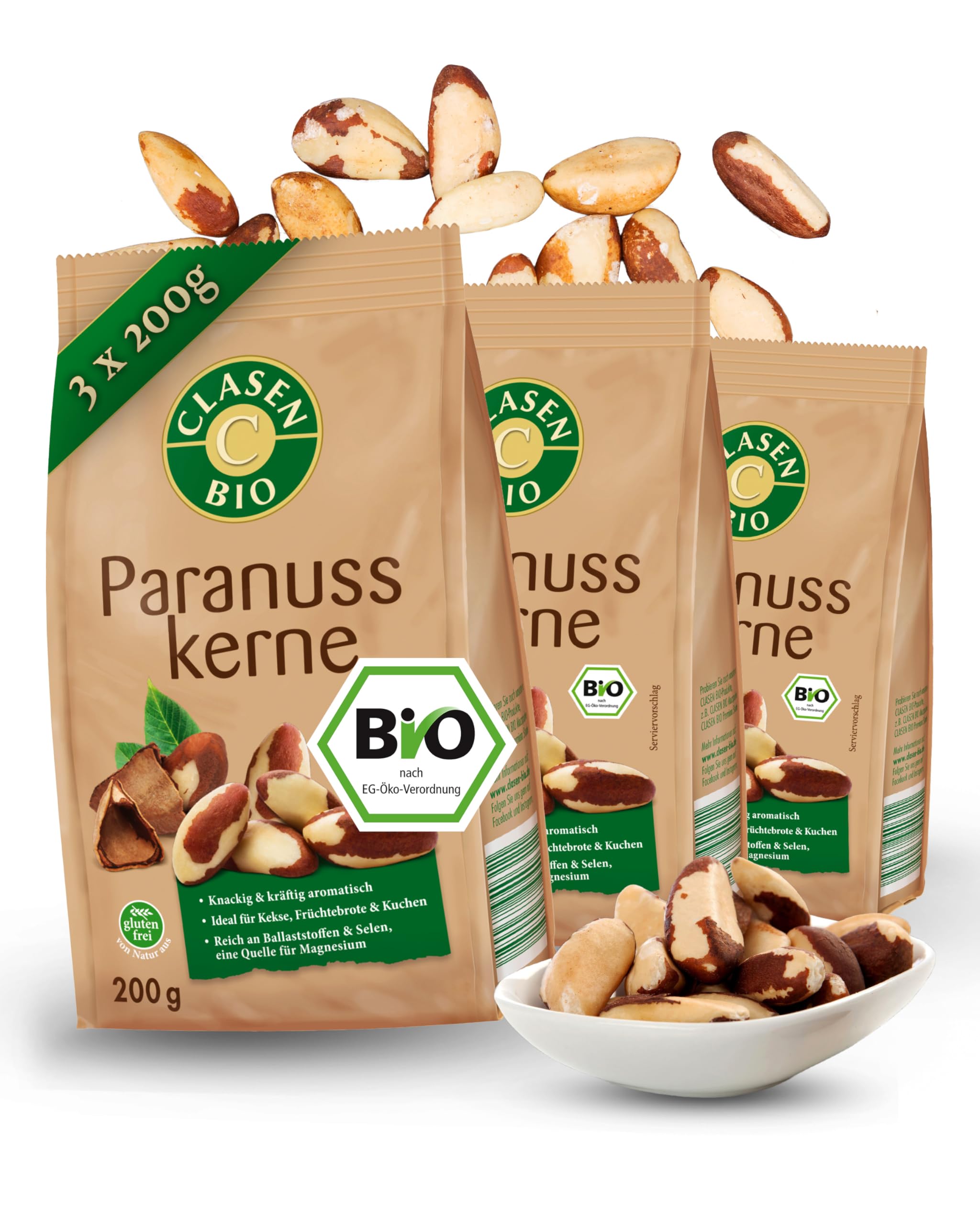 3x CLASEN BIO Paranusskerne, naturbelassen, vegan und glutenfrei - 200g