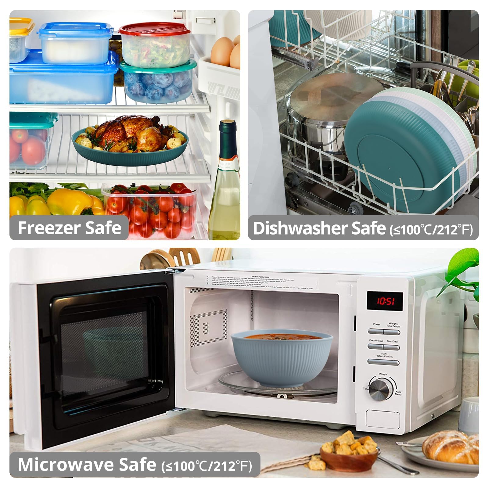 Tanice Juego de Vajilla 12 Piezas para 4 Personas–Set de Platos, Cuencos y Tazas de Plástico Reutilizable, Vajilla Ligera Resistente y Apilable, Apta Lavavajillas Microondas para Cocina Hogar Camping