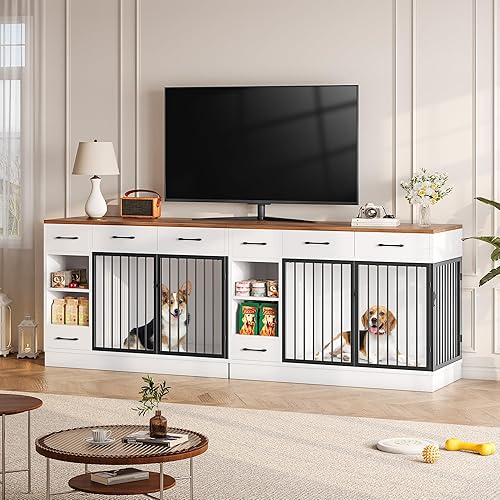 Miniatura 9 de Jaula para perros con comedero oculto y 3 cajones de almacenamiento - Jaula de madera para perros de 47.2" para interiores con estante ajustable