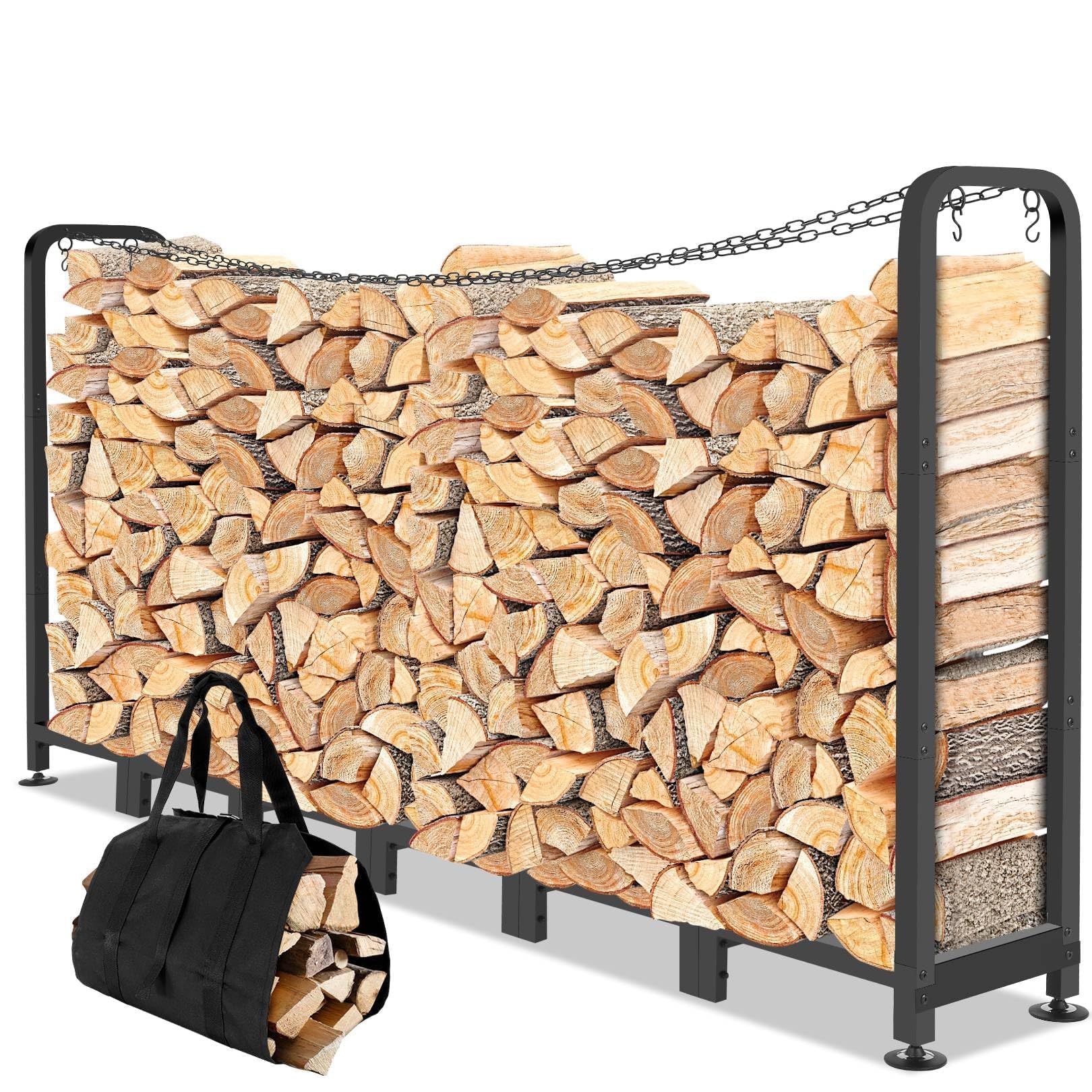 Himimi Brennholzregal Außen für Kaminholz 235 x 32 x 116 cm mit Tragetasche, Einstellbar (1,2 m³), Stabil & Wetterfest für Garten und Lager