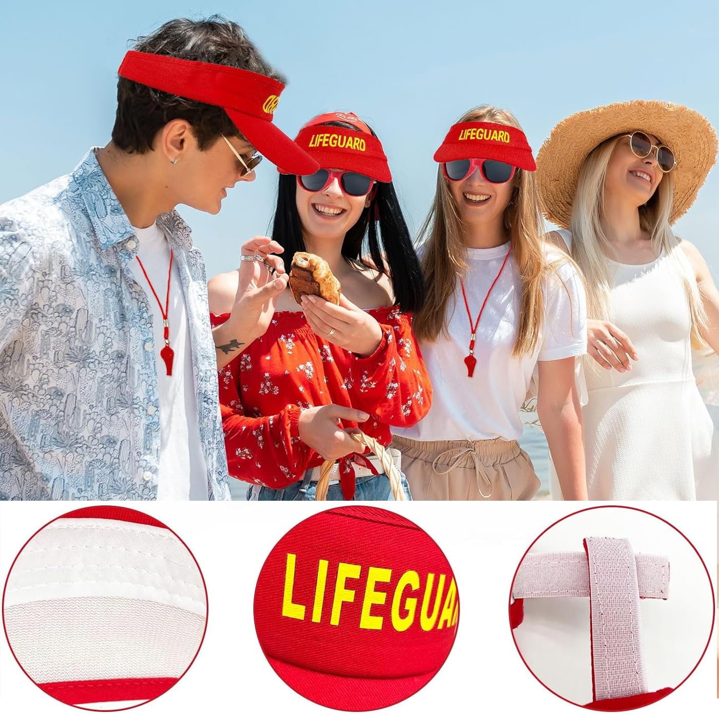 SSKHE Lifeguard Costume Set include Include Lifeguard Hat,Guard Whistle and Sunglasses,Lifeguard Accessories Red Adjustable Sunscreen HatsLifeguard Fancy Dress Costume for Adults Men Women Pool Party - Image 3