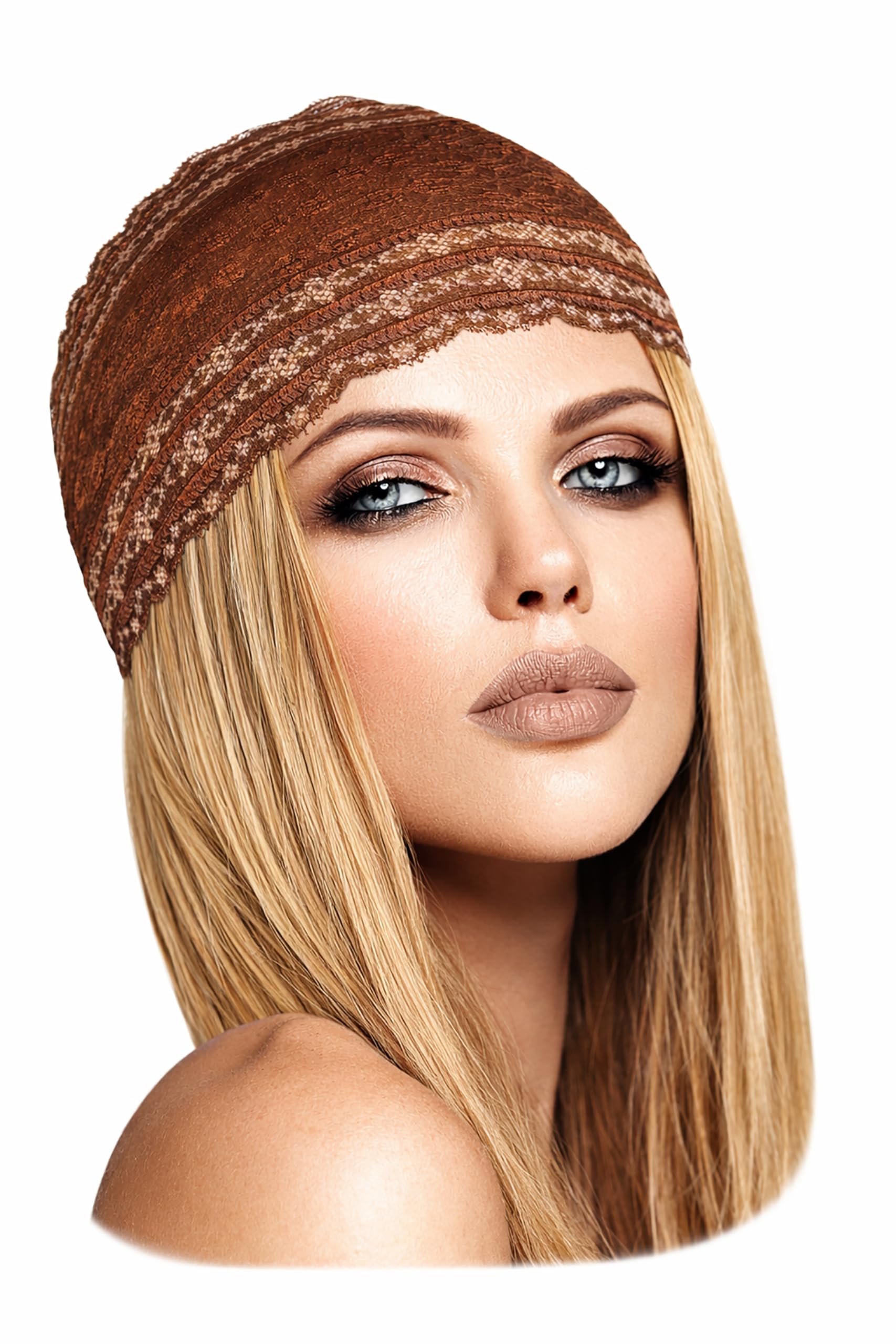 ShariRose Brown Lace Headband for Women Hair Accessories Stretch Lace Vintage Floral Makeup Hairbands Handmade (Brown vintage)