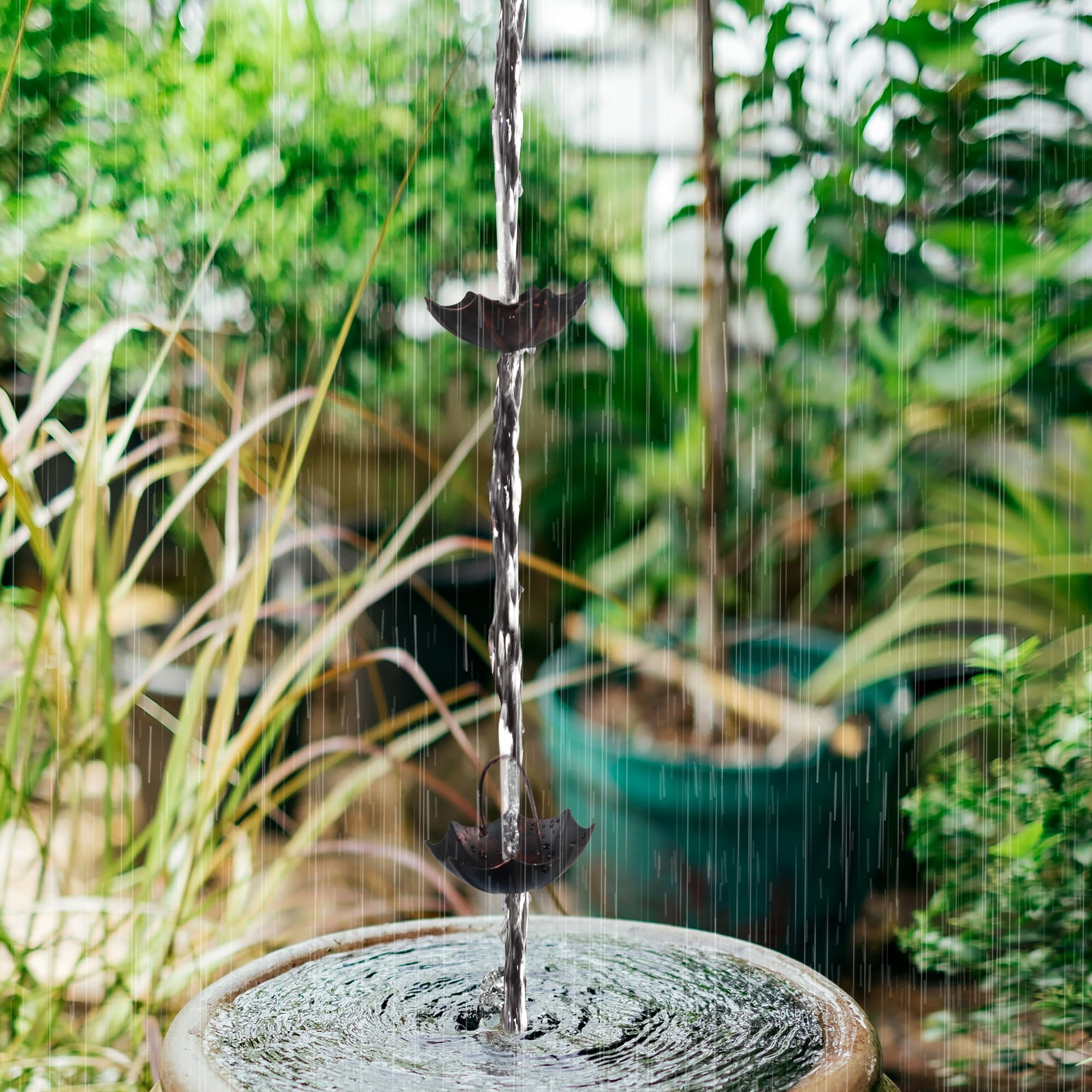 Alyoen Chaînes de pluie réglables pour gouttières, chaînes de pluie extérieures de 12,5 pieds avec 12 tasses, chaîne attrape-pluie en forme de parapluie avec cloche pour le drainage des eaves