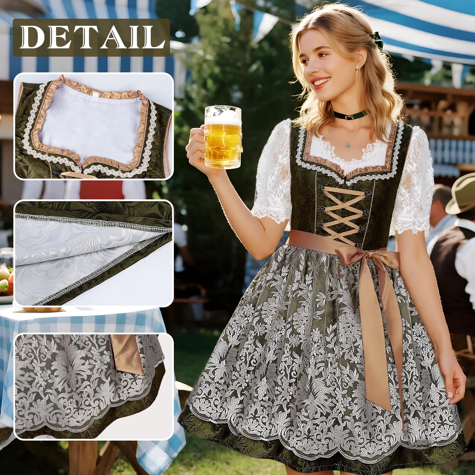 Oktoberfest Outfits für Damen, Trachtenkleid Trachtenmode für Oktoberfest, Dirndl Damen Midi Grün Oktoberfestkleider