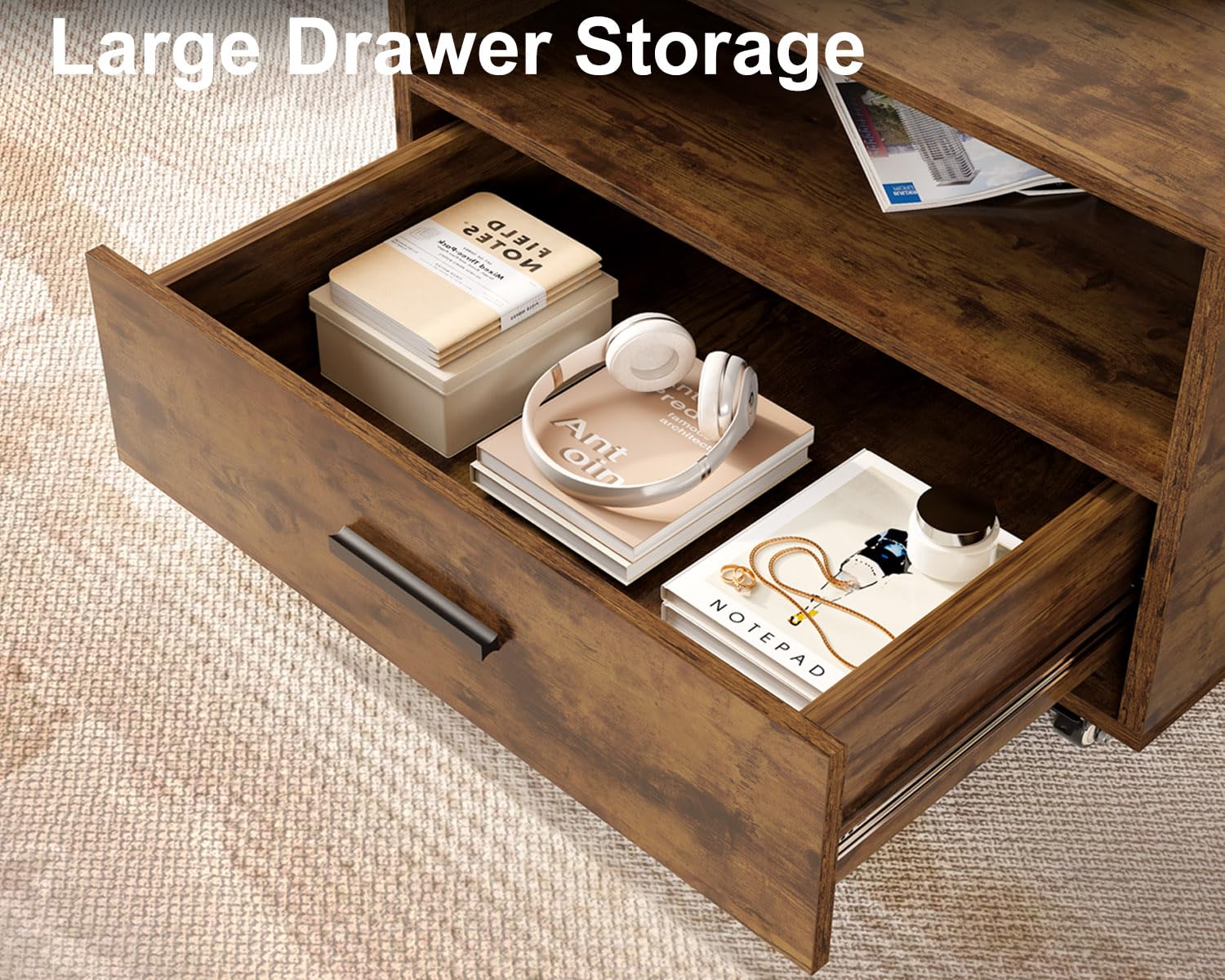 IBF Ovaler Couchtisch 120cm Braun,ausziehbar Holz-Tisch mit Rollen