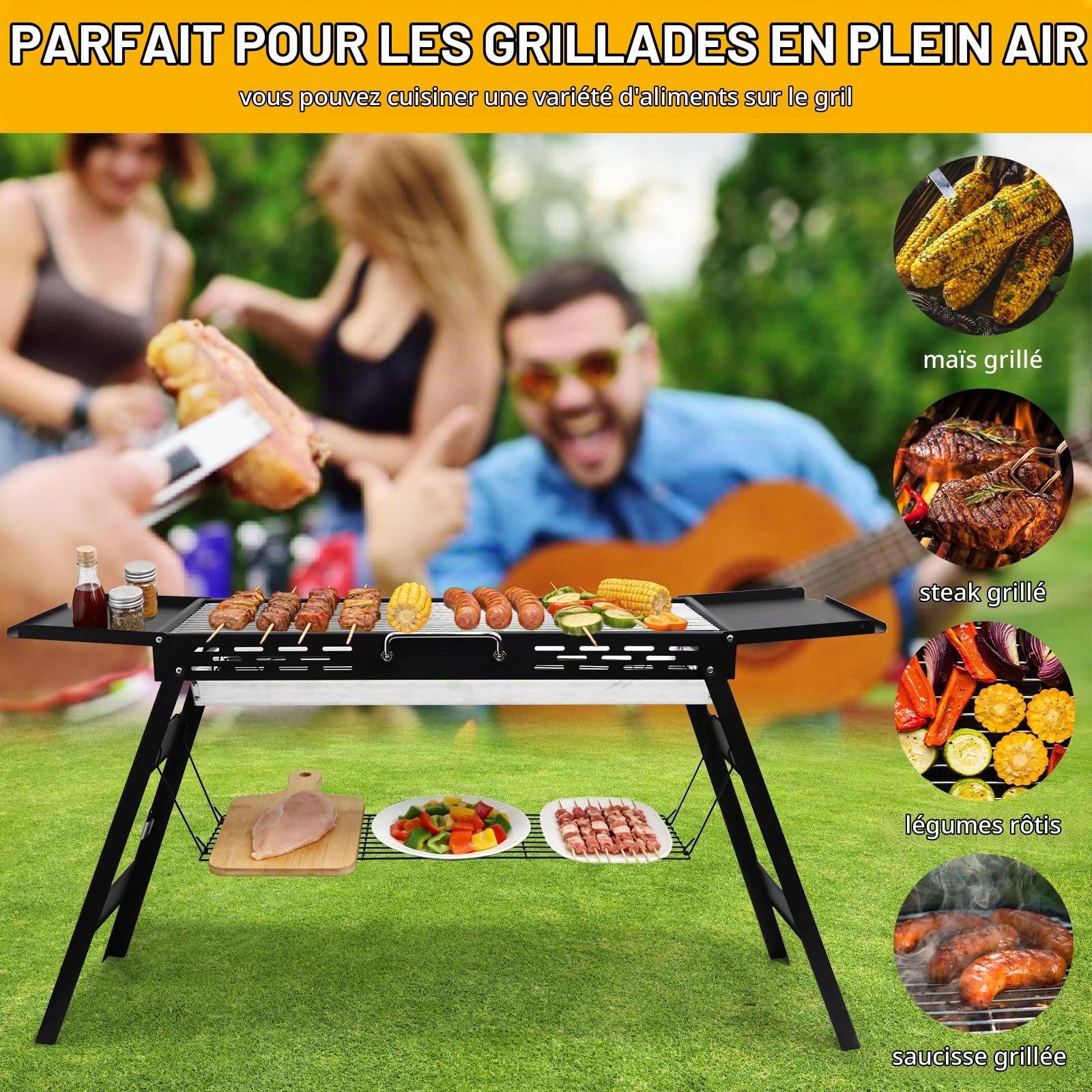 Barbecue Charbon de Bois Pliable et Portable