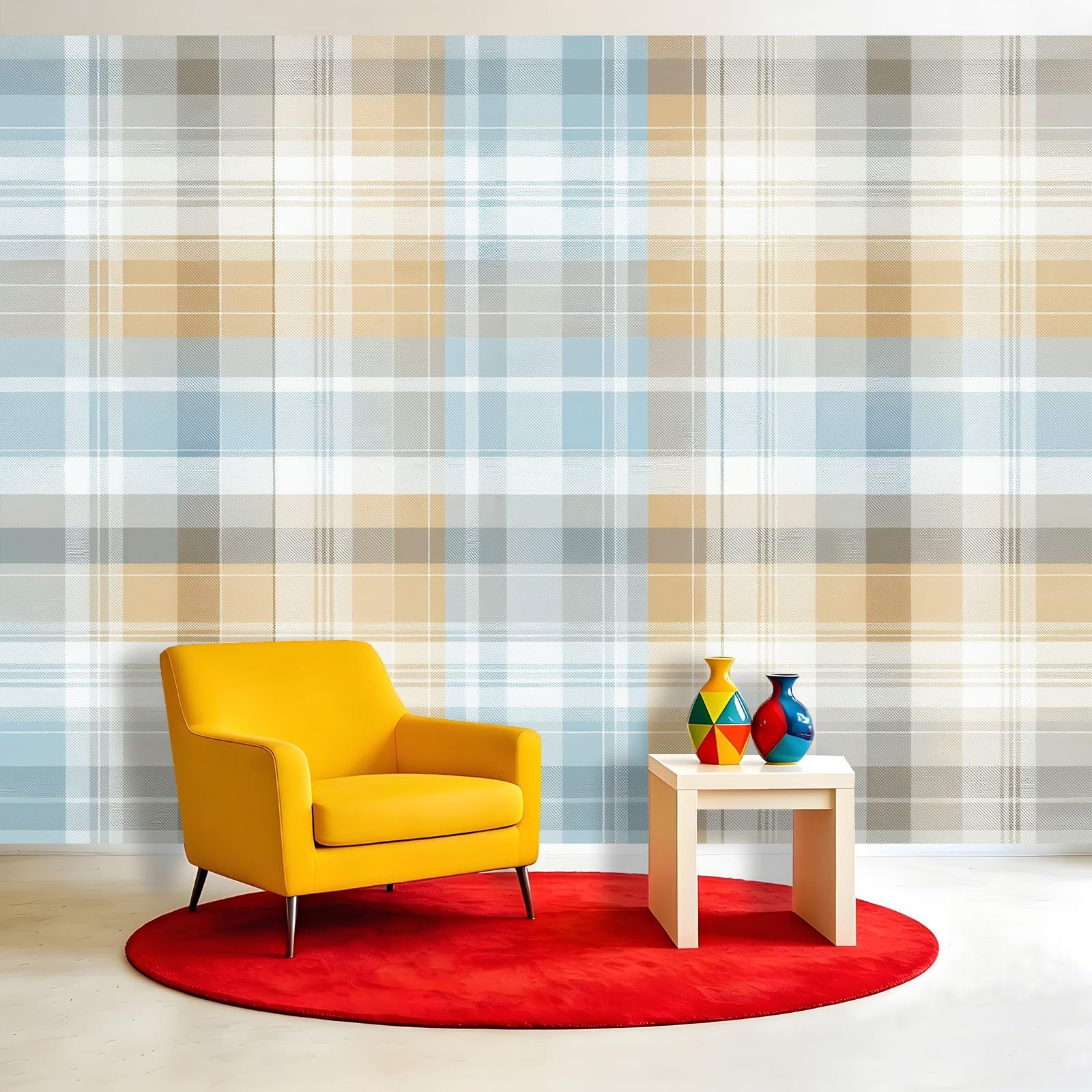 Carta da parati moderna classica panoramica - geometrica a quadretti, carta da parati in tessuto non tessuto, murale per soggiorno, camera da letto e camera dei bambini, 350 x 256 cm