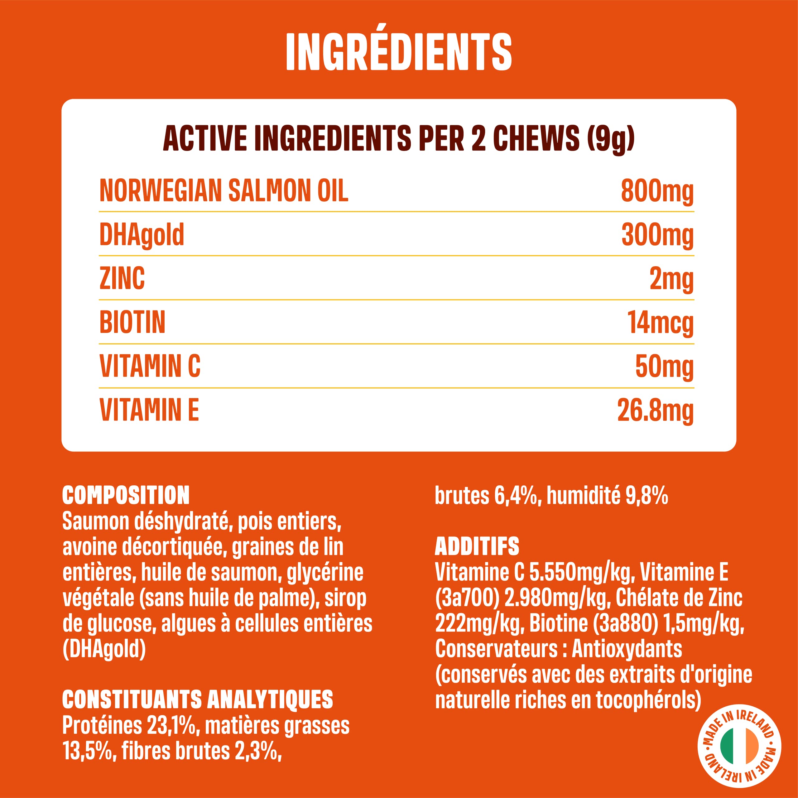 ivvi Skin & Coat Complément Alimentaire pour Chien, Anti-Démangeaisons, Fourrure Douce et Brillante - Oméga 3, Huile de Saumon, DHAgold, Vitamines C, E et Zinc - 60 Friandises au Saumon