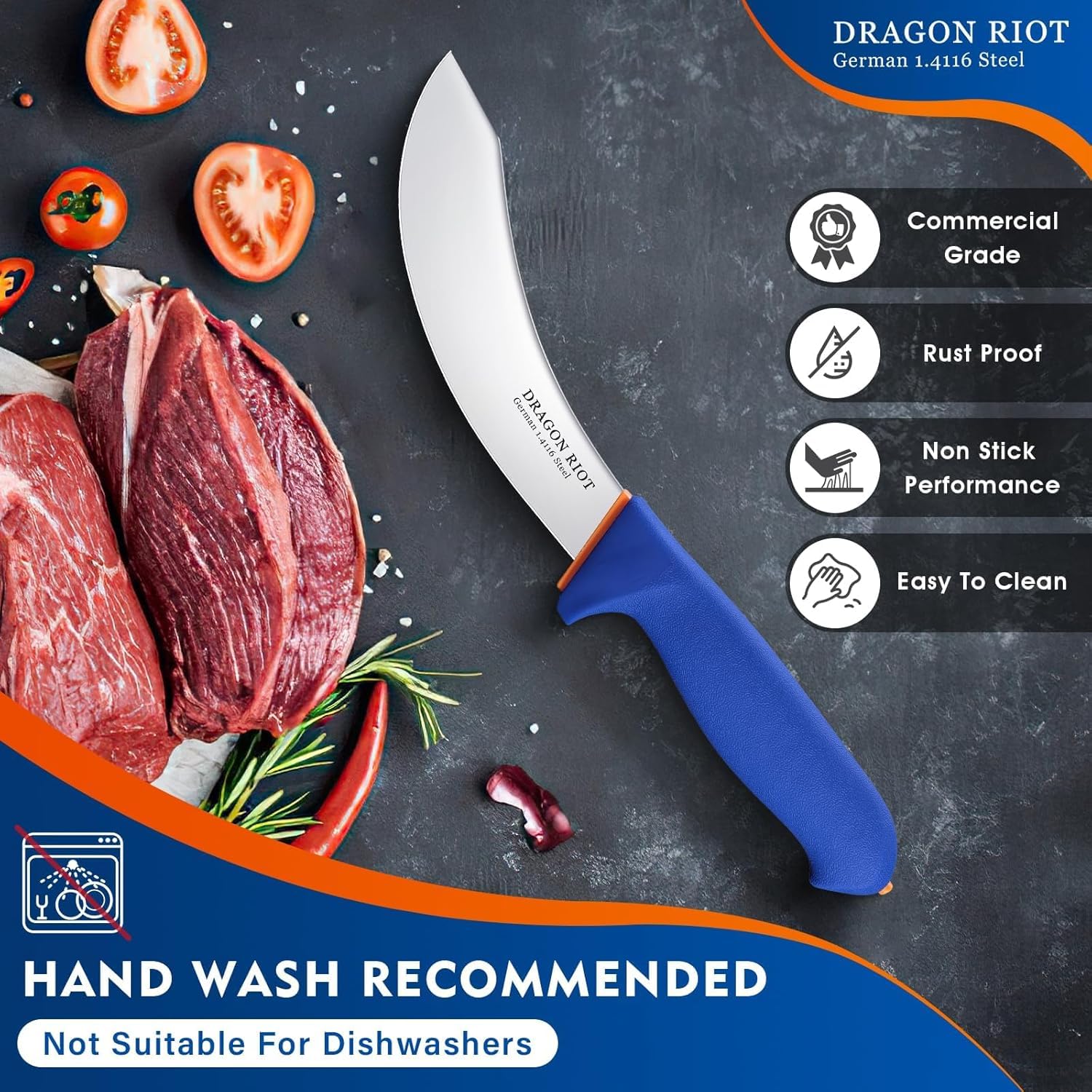 DRAGON RIOT Fleischmesser Set extrem Scharf, Kochmesser Set Enthält ein Ausbeinmesser Profi, ein blaue fleischmesser, ein Metzgermesser und einen Wetzstahl, Messerset für Fleisch und BBQ