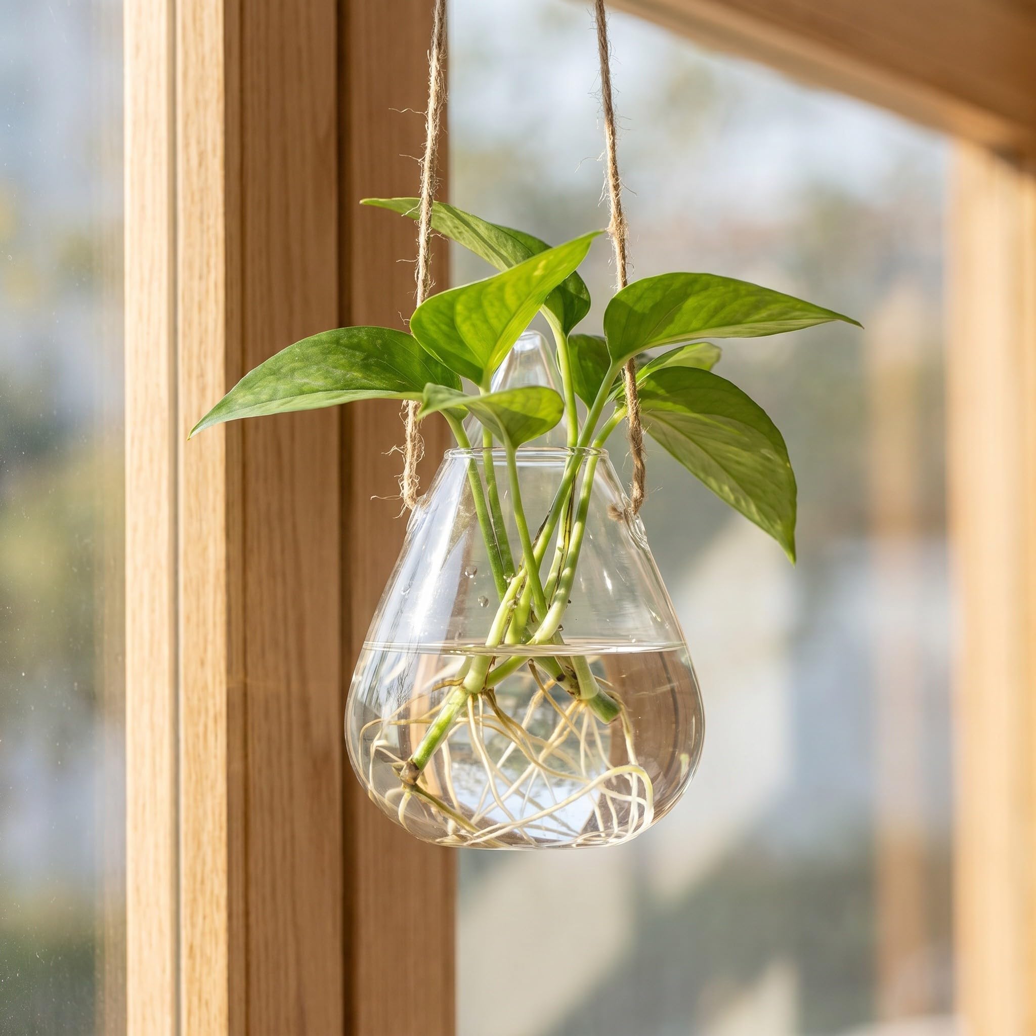Lurrose Lot de 4 jardinières suspendues en Verre : vases muraux hydroponiques - Stations de Propagation pour Plantes aériennes et Fleurs d'intérieur - décoration de fenêtre.