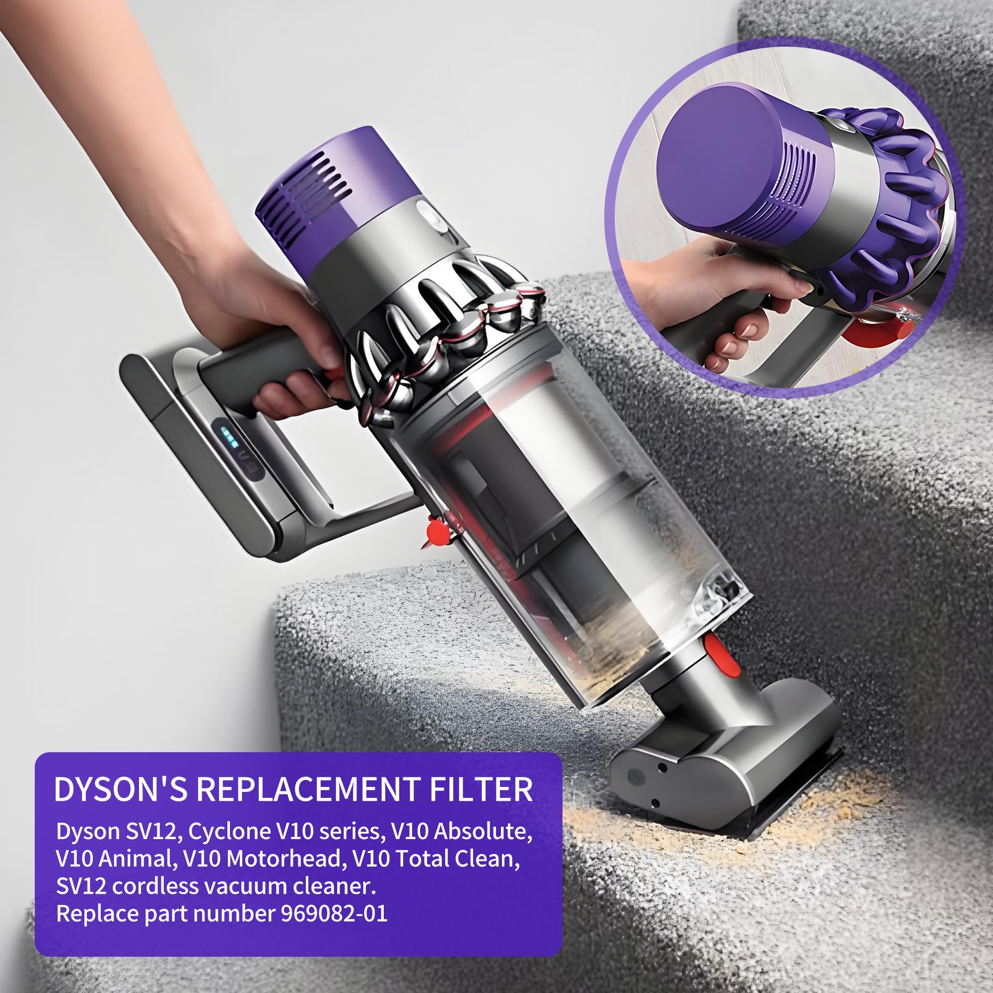 Confezione da 4 filtri HEPA con spazzola di pulizia per Dyson V10 SV12, V10 Cyclone Series, V10 Absolute, V10 Animal, V10 Total Clean. Per Filtro Dyson V10 possono filtrare efficacemente l'aria
