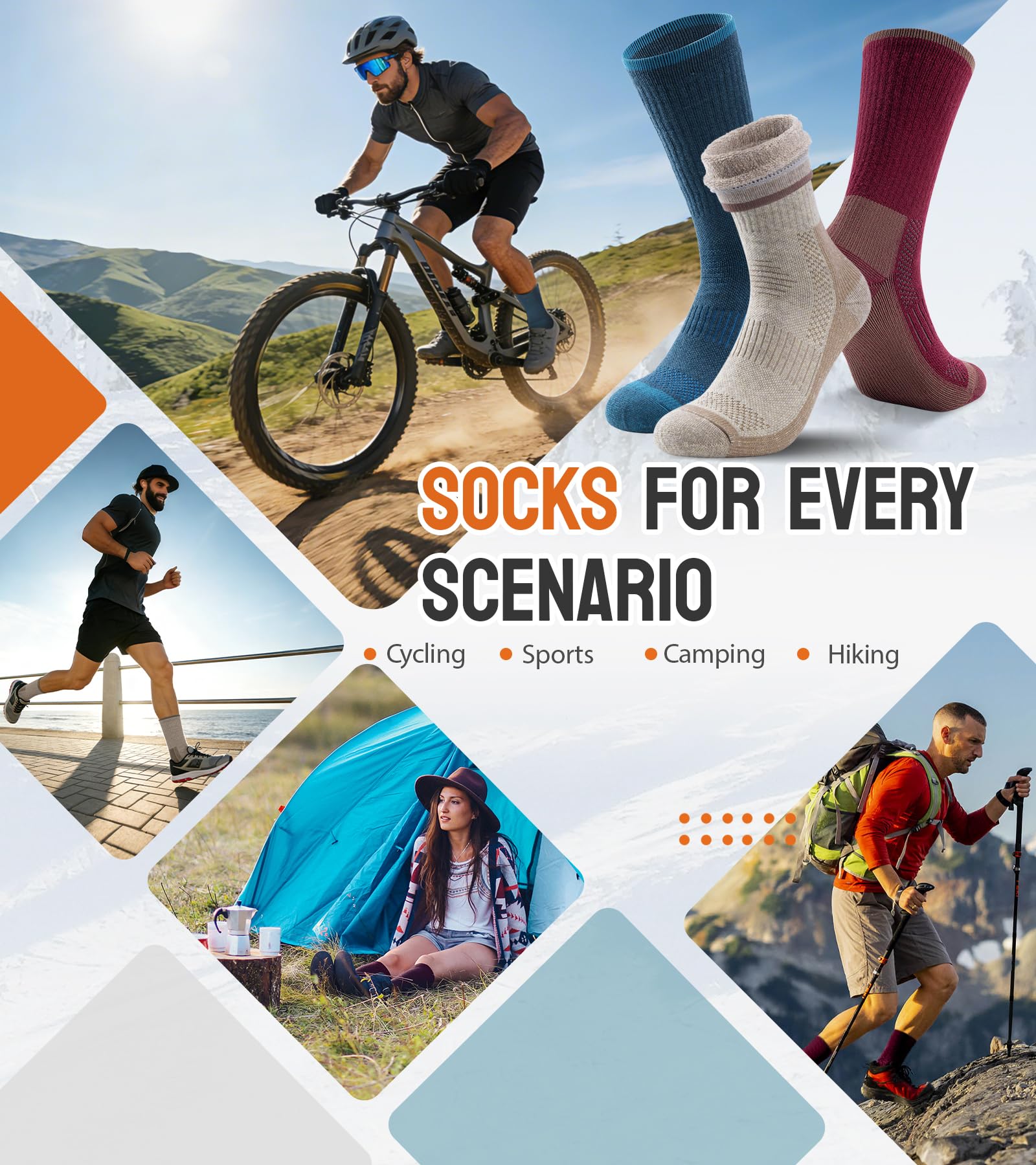 TANSTC Merino Wool Classic Trekking Socks, Breathable, Men's and Women's Work Socks, Black/Grey/Colourful, 35-38 39-42 43-46 47-50, 3 Pairs — view 6