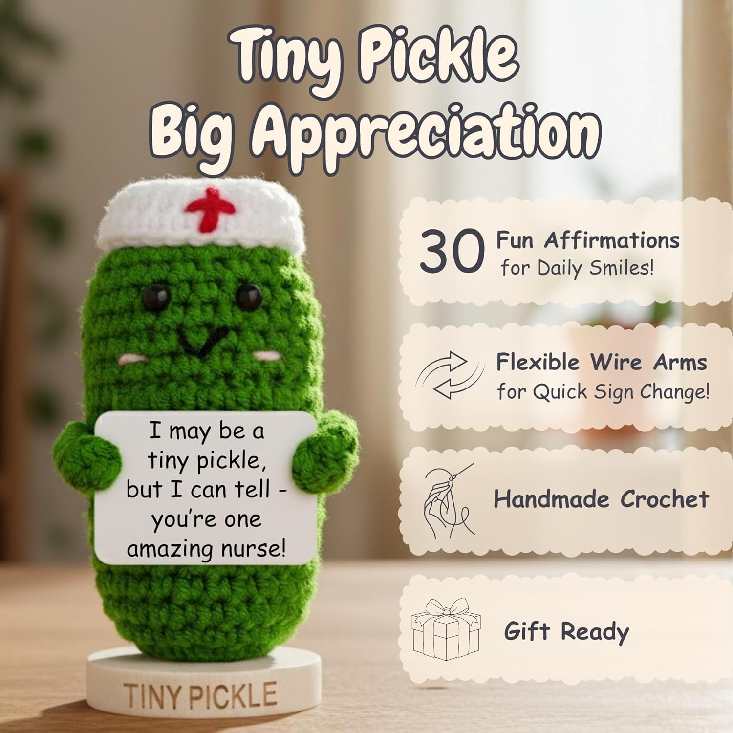 Nurse Gifts for Women - Positive Pickle Crochet with 30 Fun Appreciation Signs - Funny RN Gift Idea for Birthday, Stocking Stuffers, Nursing School, Bulk Staff Presents for RN, Cute LPN Gift for Nurse - Image 2