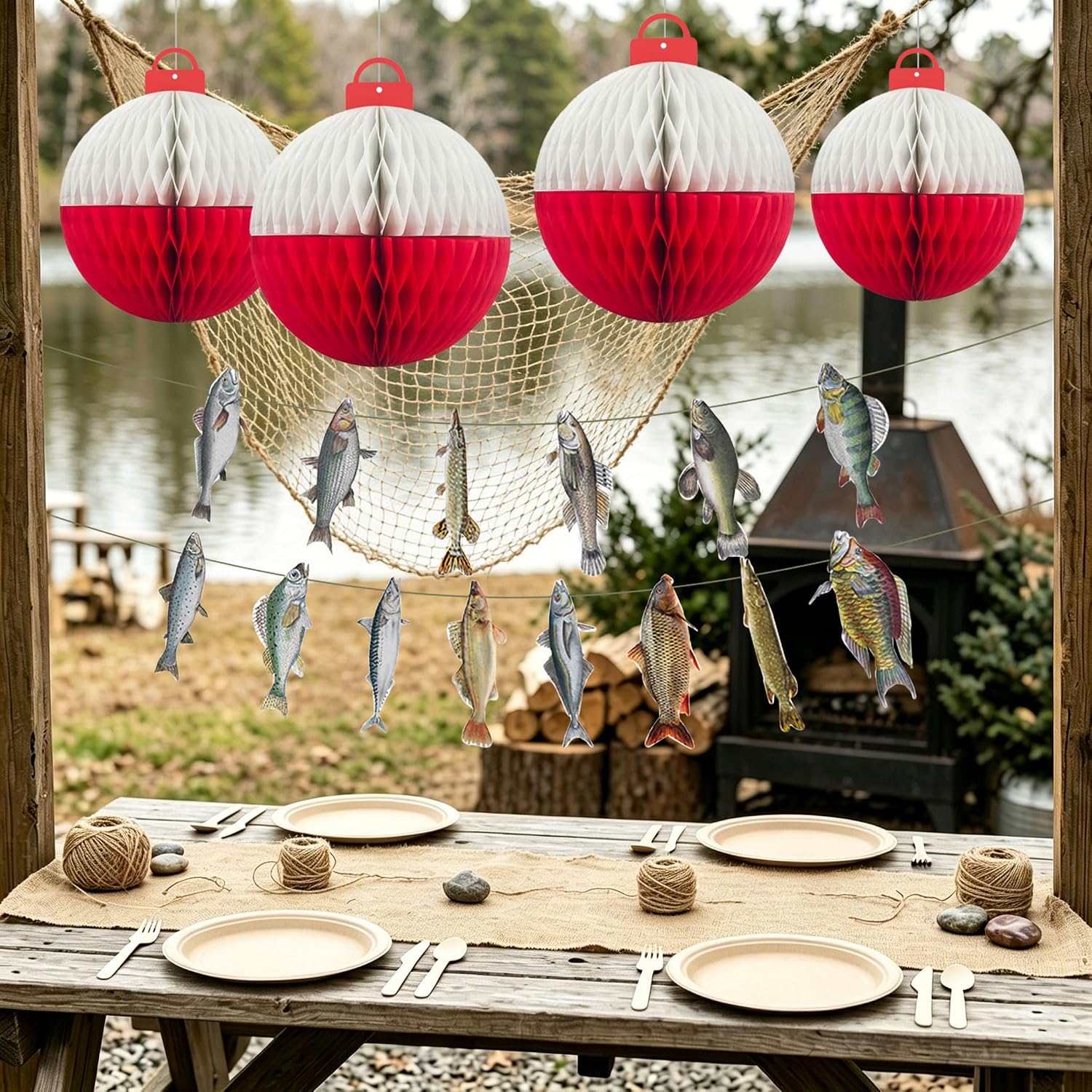 Thirty and Thirsty Bobber Fishing Paper Lanterns Gone Fishing Net Party Decorations Lake Fish Hanging Paper Lanterns Retirement Home Decor Fishermen Birthday Supplies