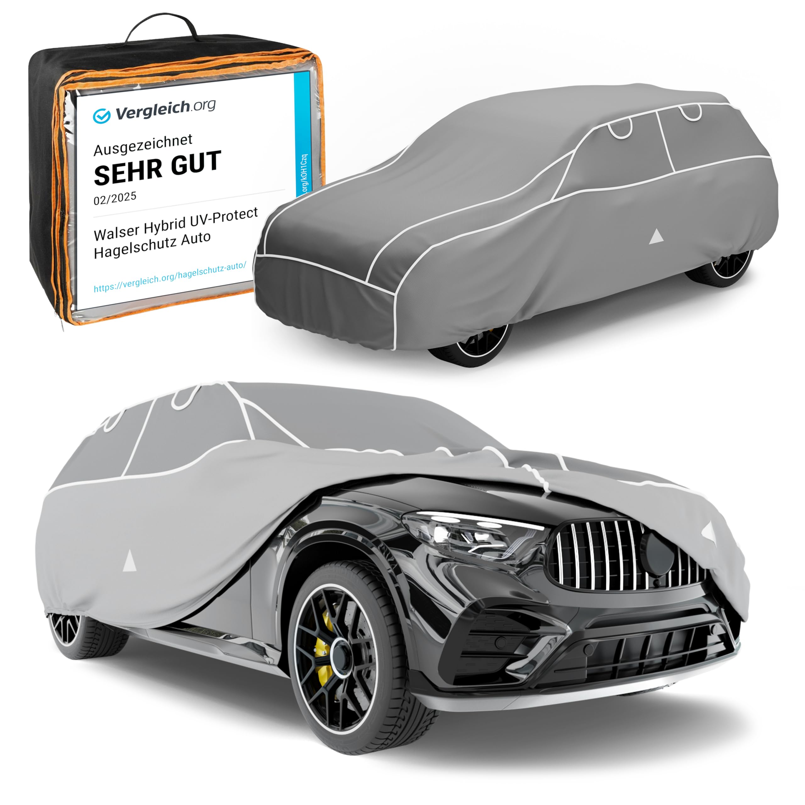 WALSER Premium Hagelschutz Abdeckplane Auto, Auszeichnung Sehr Gut* Hagelschutzplane, TÜV geprüfte* Autogarage Hagel, Hybrid UV Protect Vollgarage, Wasserabweisende Abdeckung Größe 8 SUV/Van