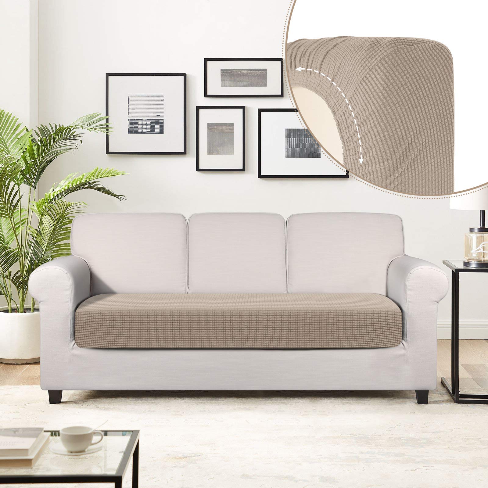 TAOCOCO Copriseduta Divano Elasticizzato Alta qualità Protezione del Cuscino Sedile del Divano Lavabile (3 Posti, Cachi)